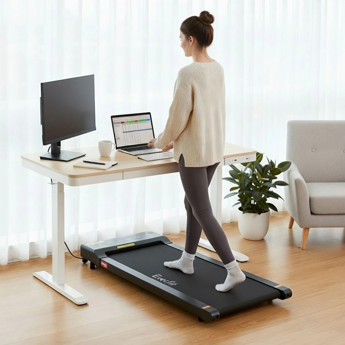 4 Artiss Electric Treadmill with 120cm Automatic Standing Desk Walking Pad 400mm - Multi, 4 of 9