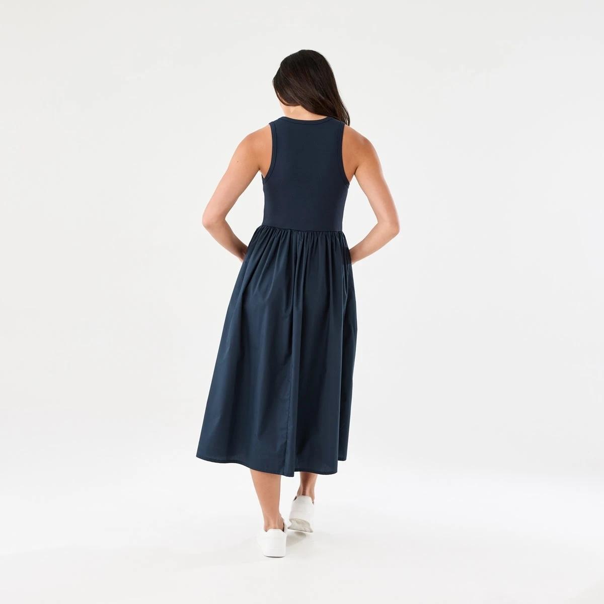 3 Sleeveless Racer Knit Woven Midi Dress Navy Blaze, 3 of 6
