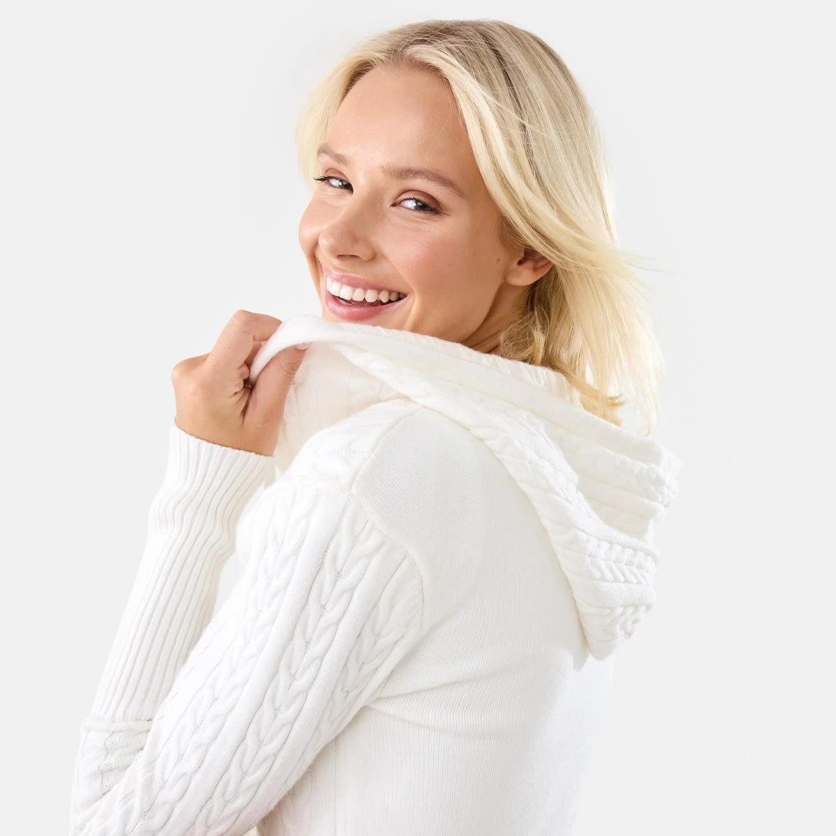 6 Zip Through Cable Cardigan Ecru, 6 of 9