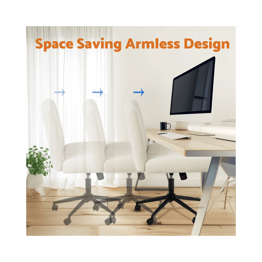 8 Advwin Armless Cross-Legged Office Chair Swivel Vanity Chair Beige, 8 of 9