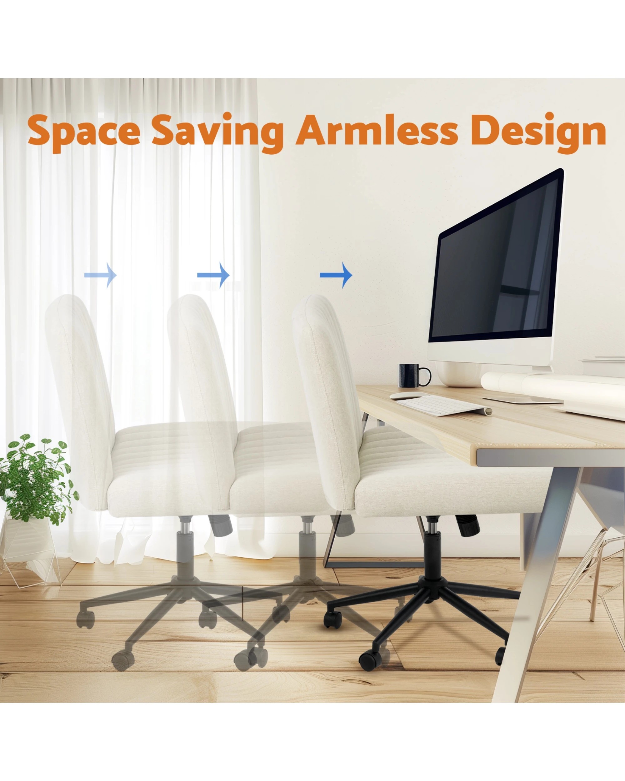 8 Advwin Armless Cross-Legged Office Chair Swivel Vanity Chair Beige, 8 of 9