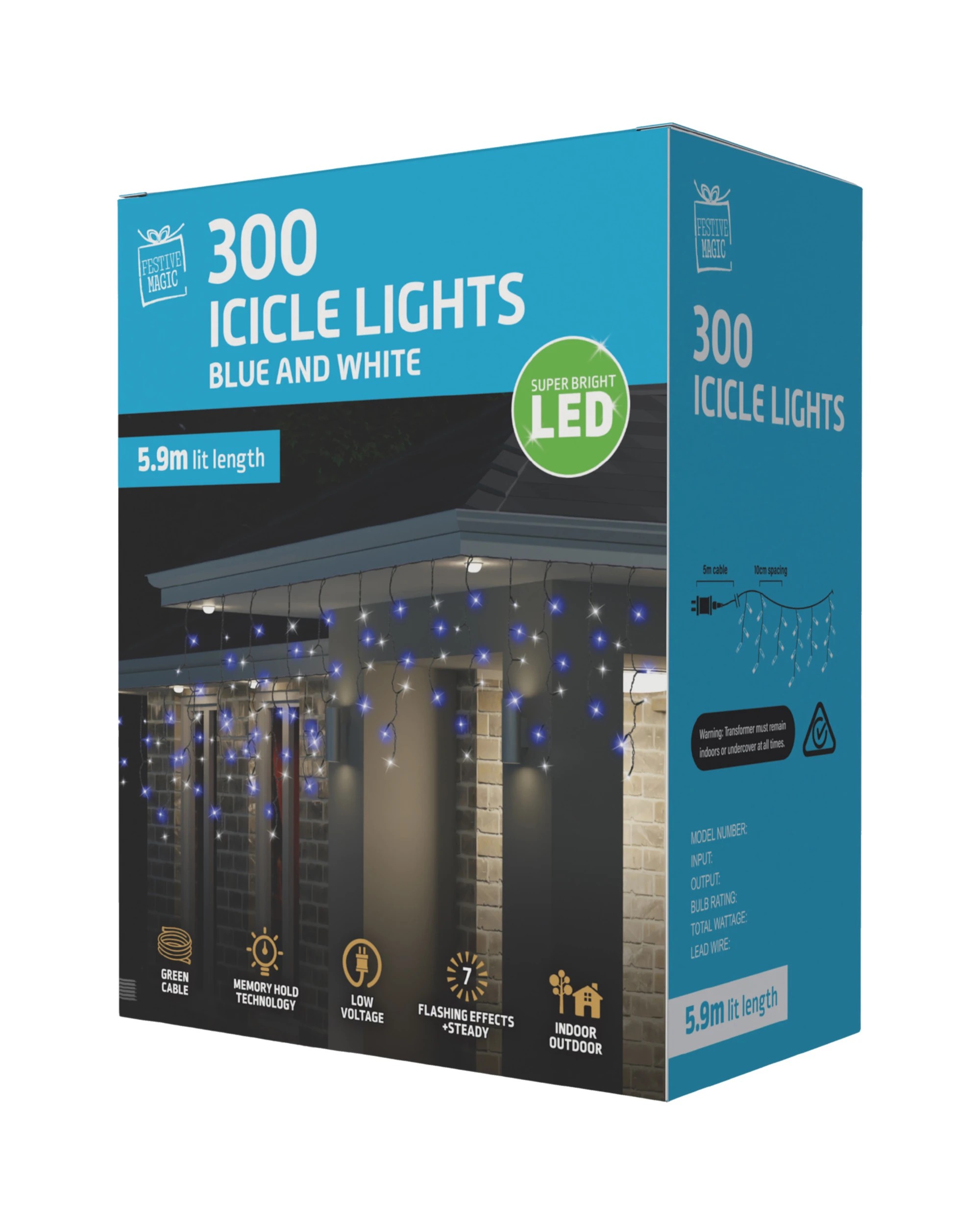 2 Uncle Bills 300 Cool White and LED Icicle Lights 5.9m - Blue, 2 of 2