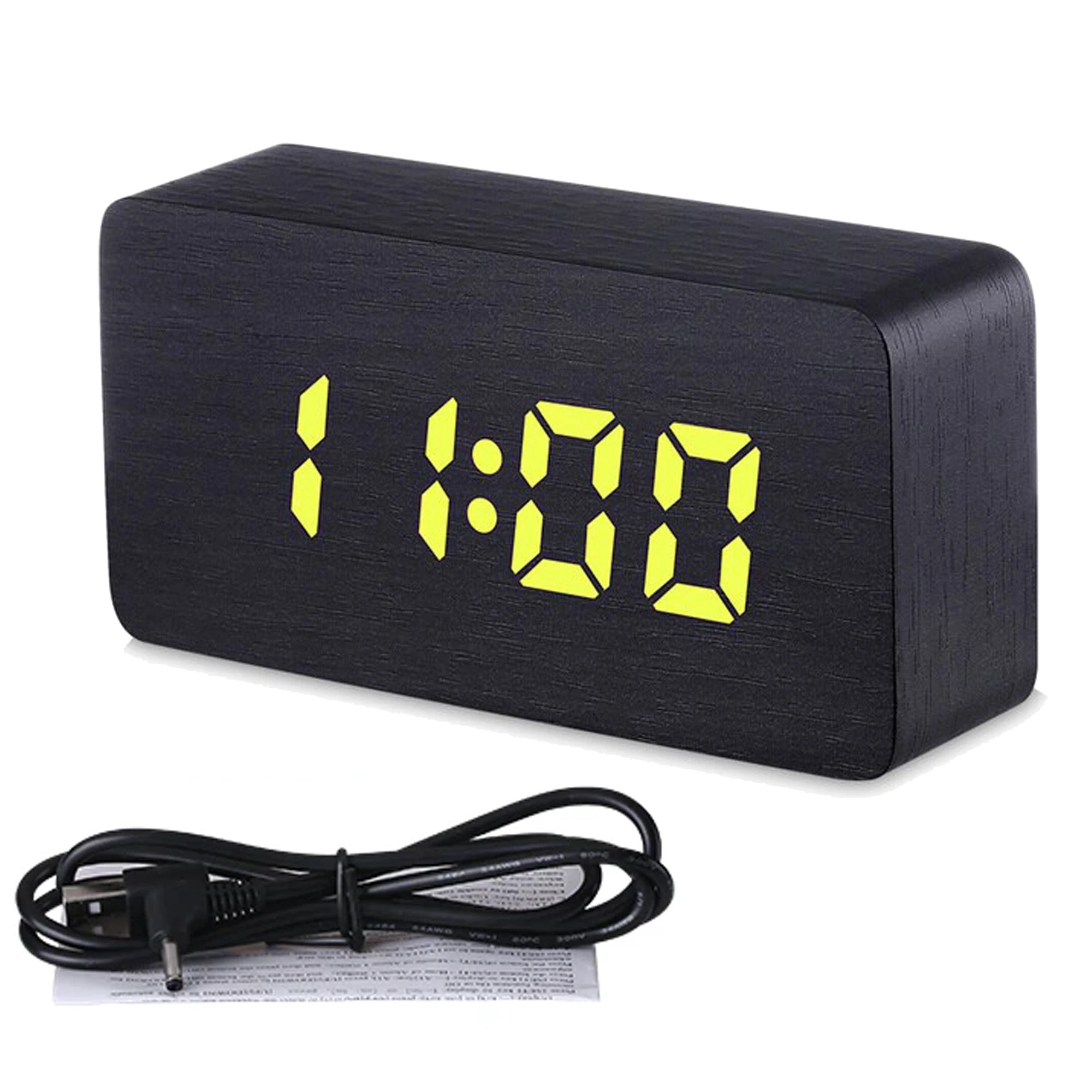 3 TODO LED Digital Alarm Clock 3 Alarm 115 Colour Display USB Power Woodgrain - Black, 3 of 6
