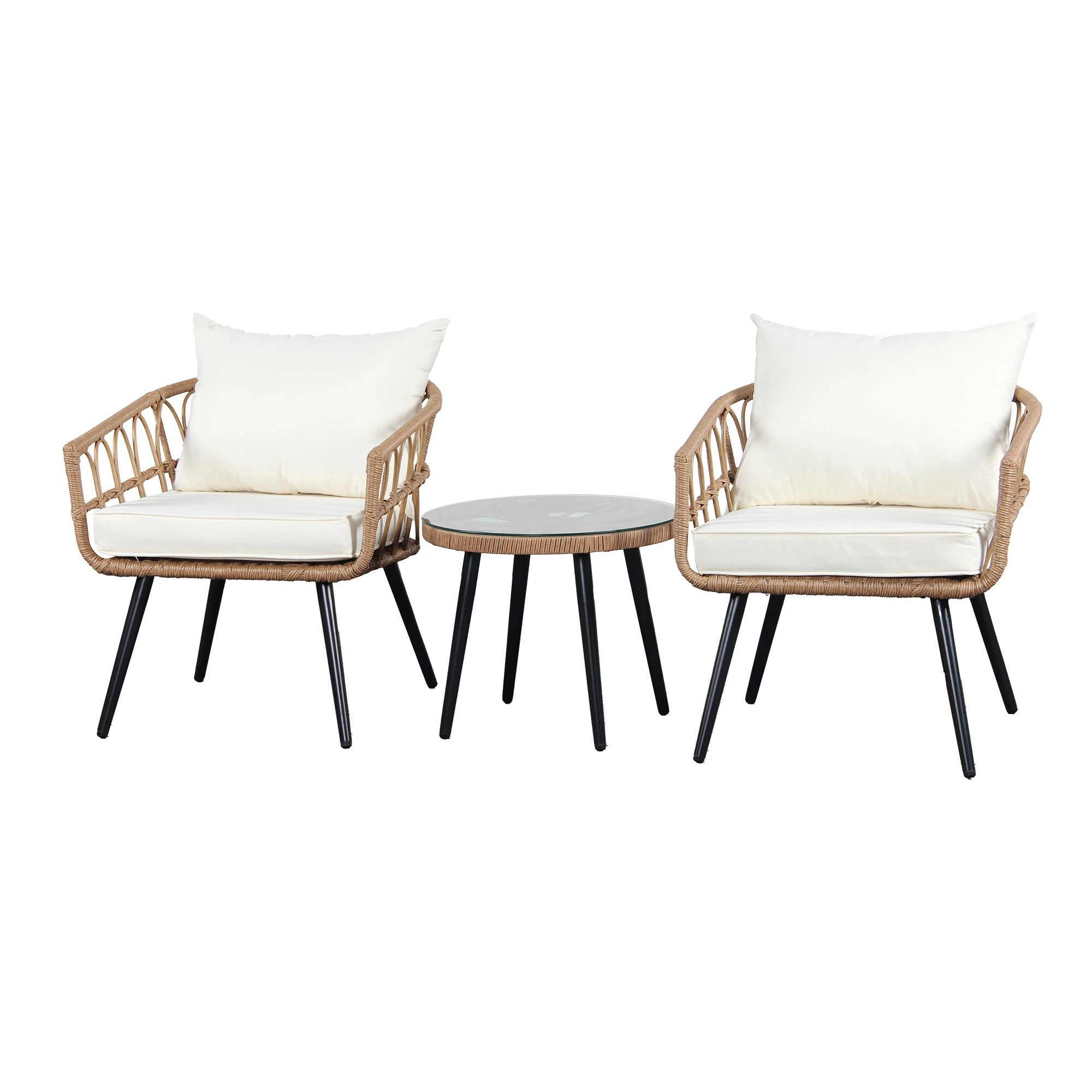 1 Levede 3Pcs Outdoor Table Sofa Chair Set Patio Furniture Garden Wicker Lounge - Grey, 1 of 7