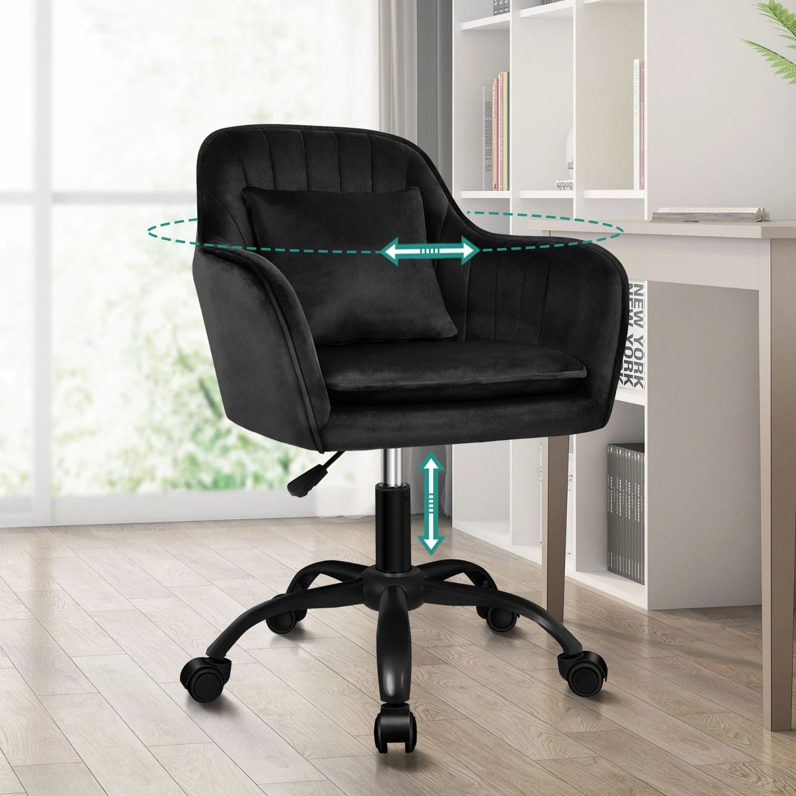 10 Alfordson Velvet Office Chair Fabric Armchair Computer Swivel Adult Kids - Black, 10 of 10