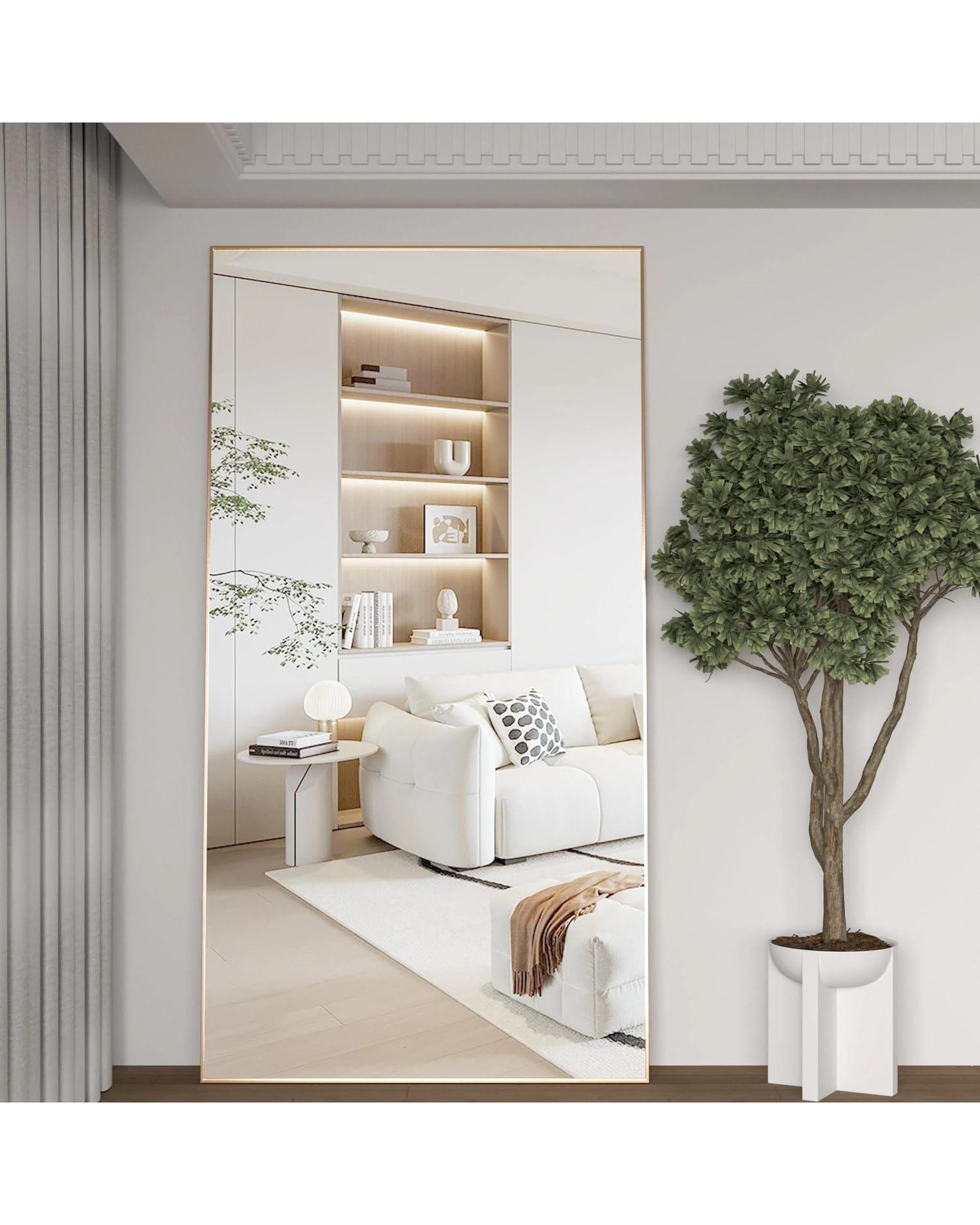 3 OAKORY 198x96cm Rectangular Full Length Mirror, Floor Mirror with Aluminium Alloy Frame Gold, 3 of 7