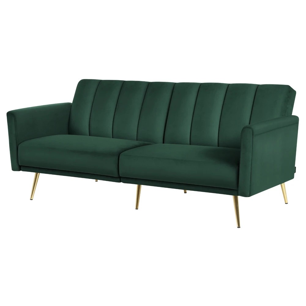 1 Artiss Sofa Bed 3 Seater Couch Convertible Lounge Adjustable Arm Recliner Velvet - Green, 1 of 7