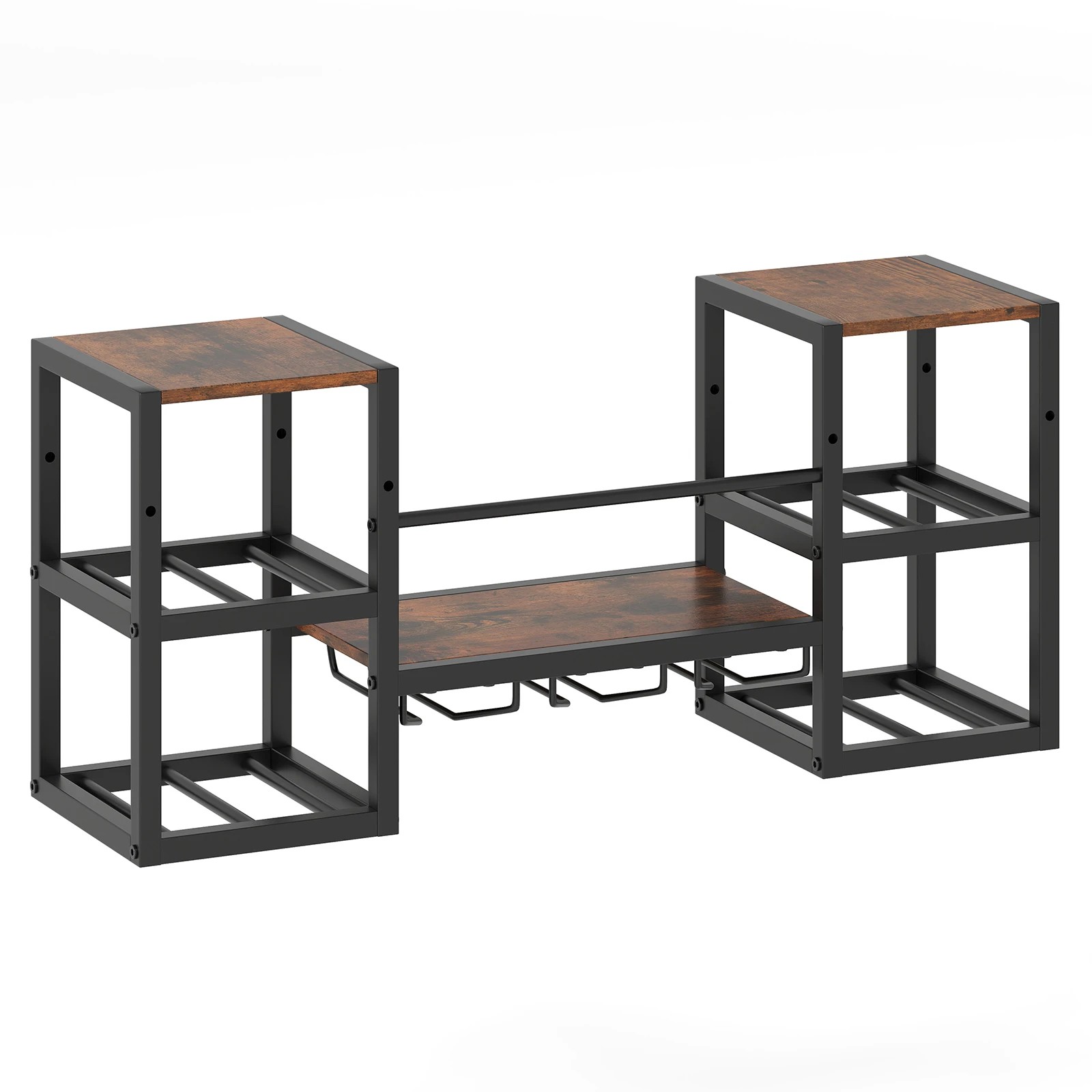 1 Costway 4 Tier Wall Mounted Wine Rack w/Glass Holder - Brown, 1 of 1
