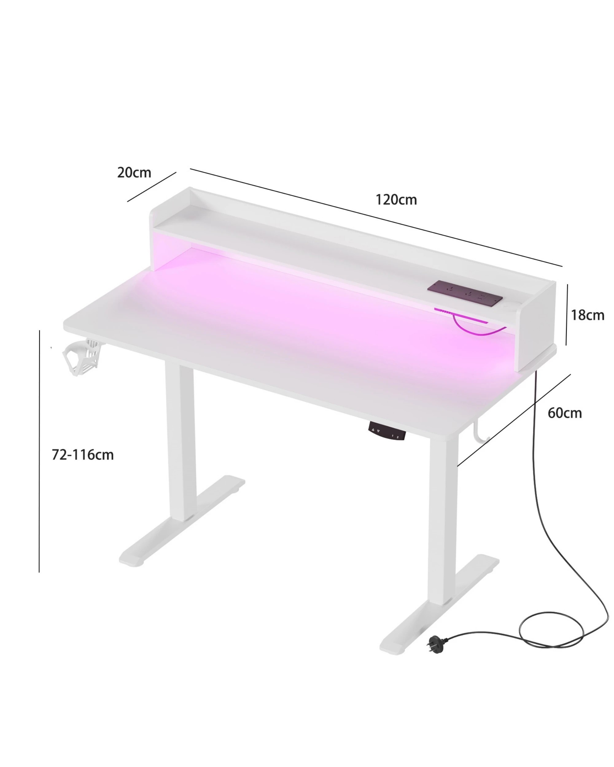 2 Advwin Led Rgb Light Electric Standing Desk with Power Outlets Monitor Stand - White, 2 of 4