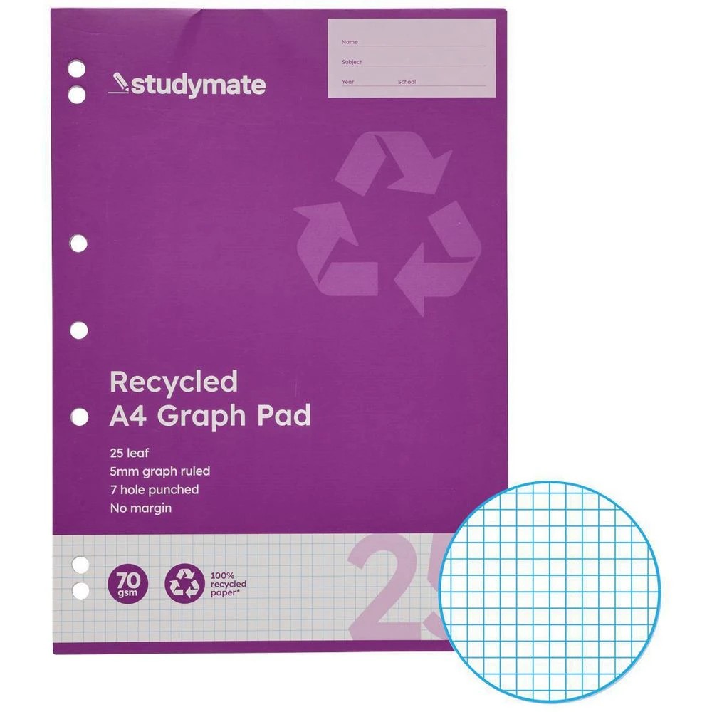 1 Studymate Recycled A4 5mm 25 Page Graph Pad, 1 of 3