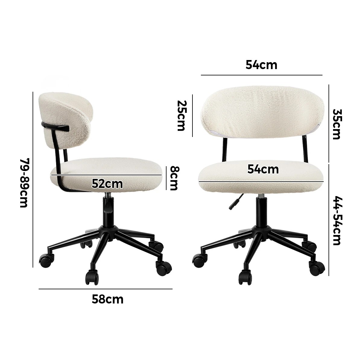 2 Oikiture Armless Office Chair Mid Back Wide Seat Swivel Home Desk Chair - White, 2 of 6