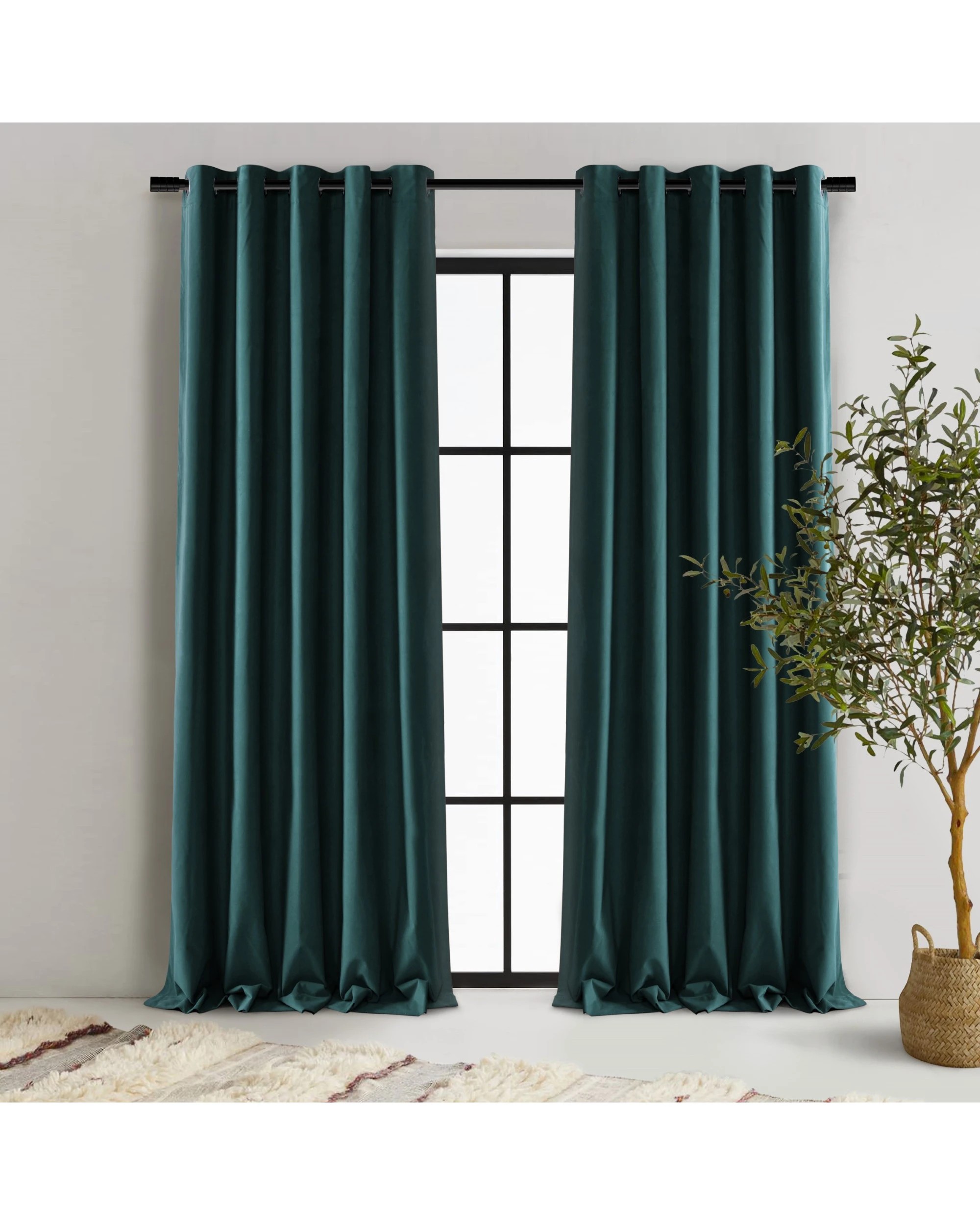 1 Cadence & Co. Byron Matte Velvet 100% Blockout Eyelet Curtain Twin Pack 90x223cm - Deep Teal, 1 of 5