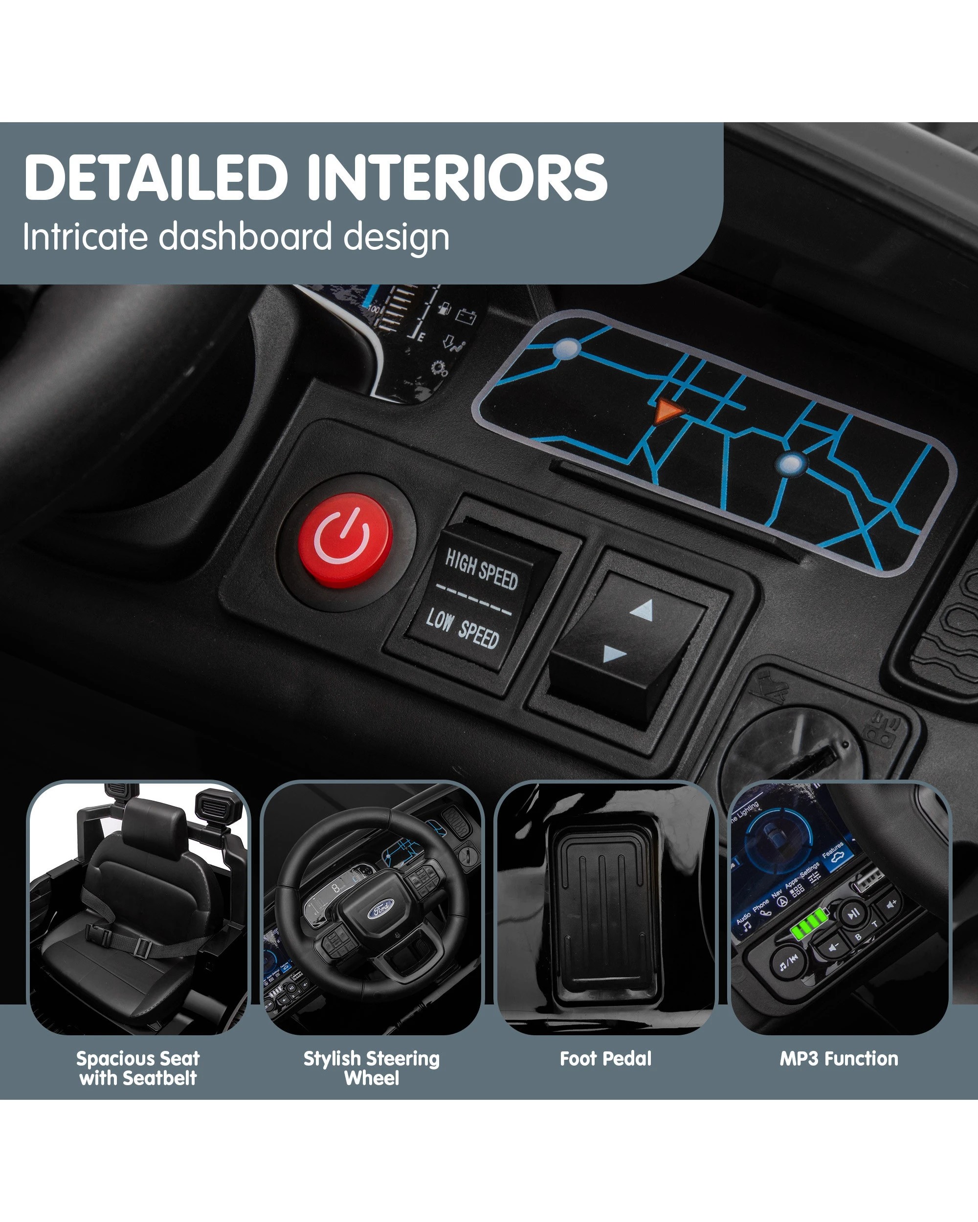 5 Kahuna Ford Ranger Electric Kids Ride On Car - Black, 5 of 9