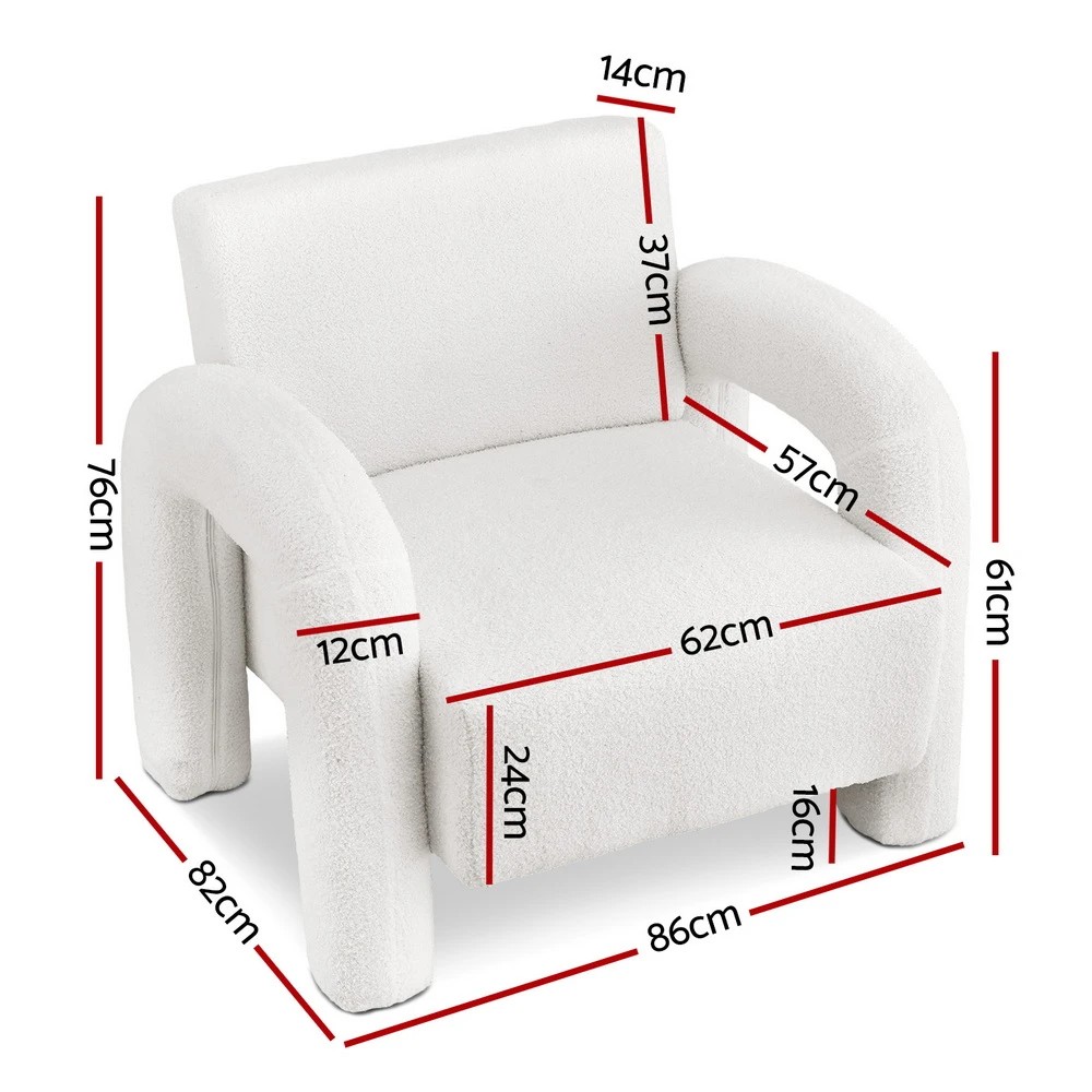 2 Artiss Armchair Accent Chair Lounge Sofa Couch Curved Seat Boucle - White, 2 of 6