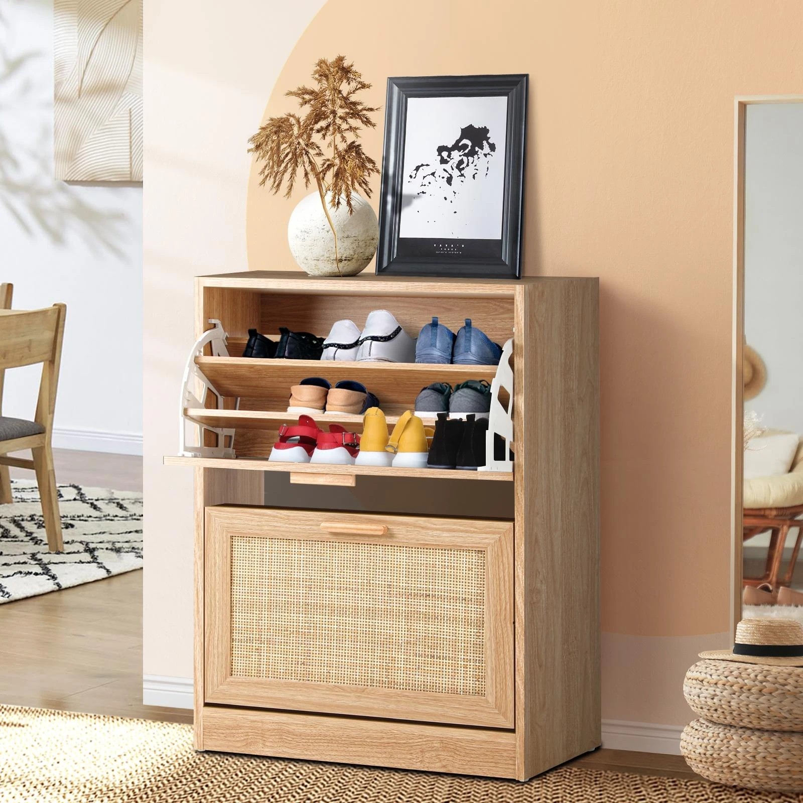 2 Oikiture Shoe Cabinet Storage 2 Doors Shoes Rack Organiser Rattan Shelf 30 Pairs
 - Natural, 2 of 9