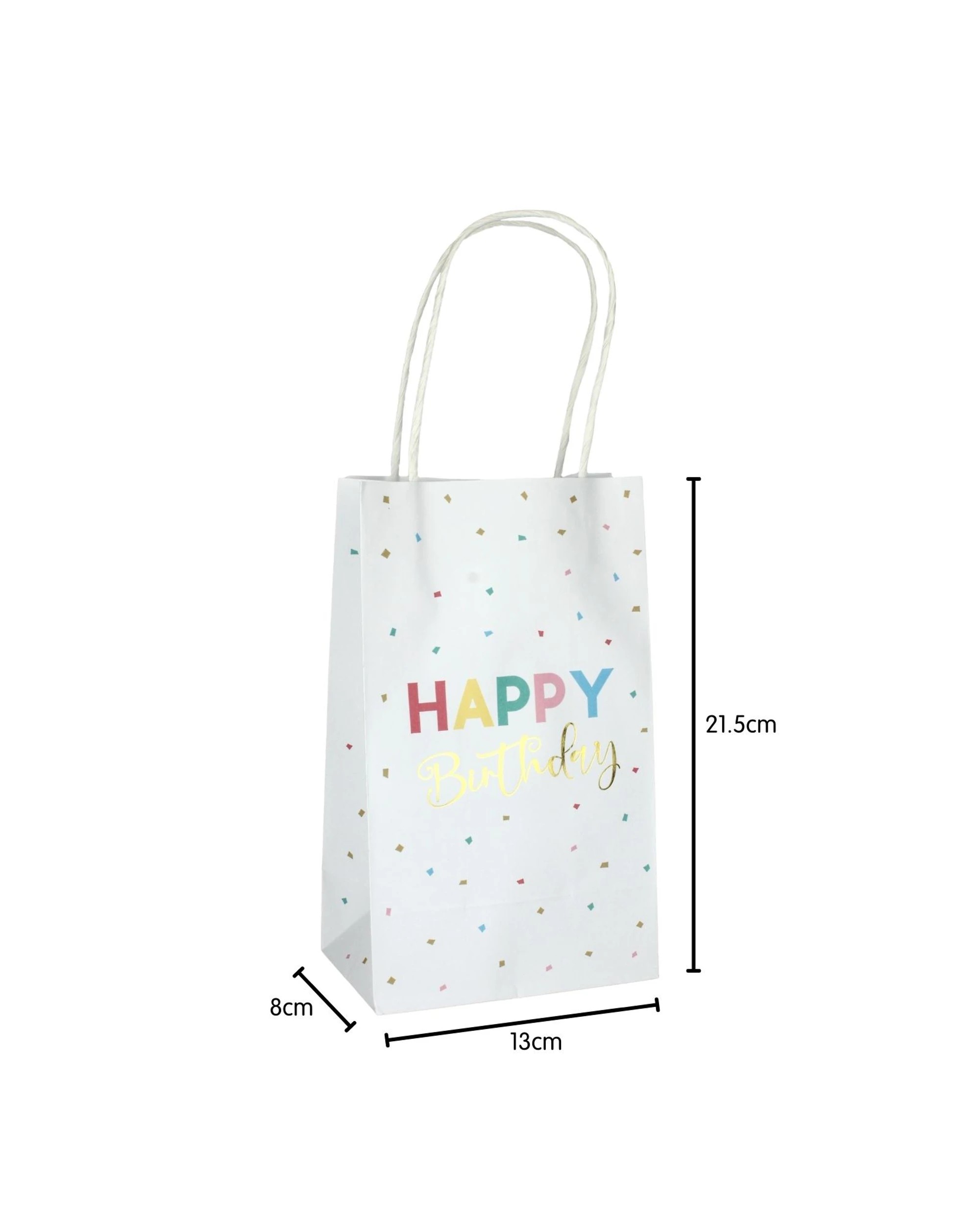 3 Alpen Happy Birthday Confetti Paper Gift Bags 21.5cm Pack of 5 - Multi, 3 of 3