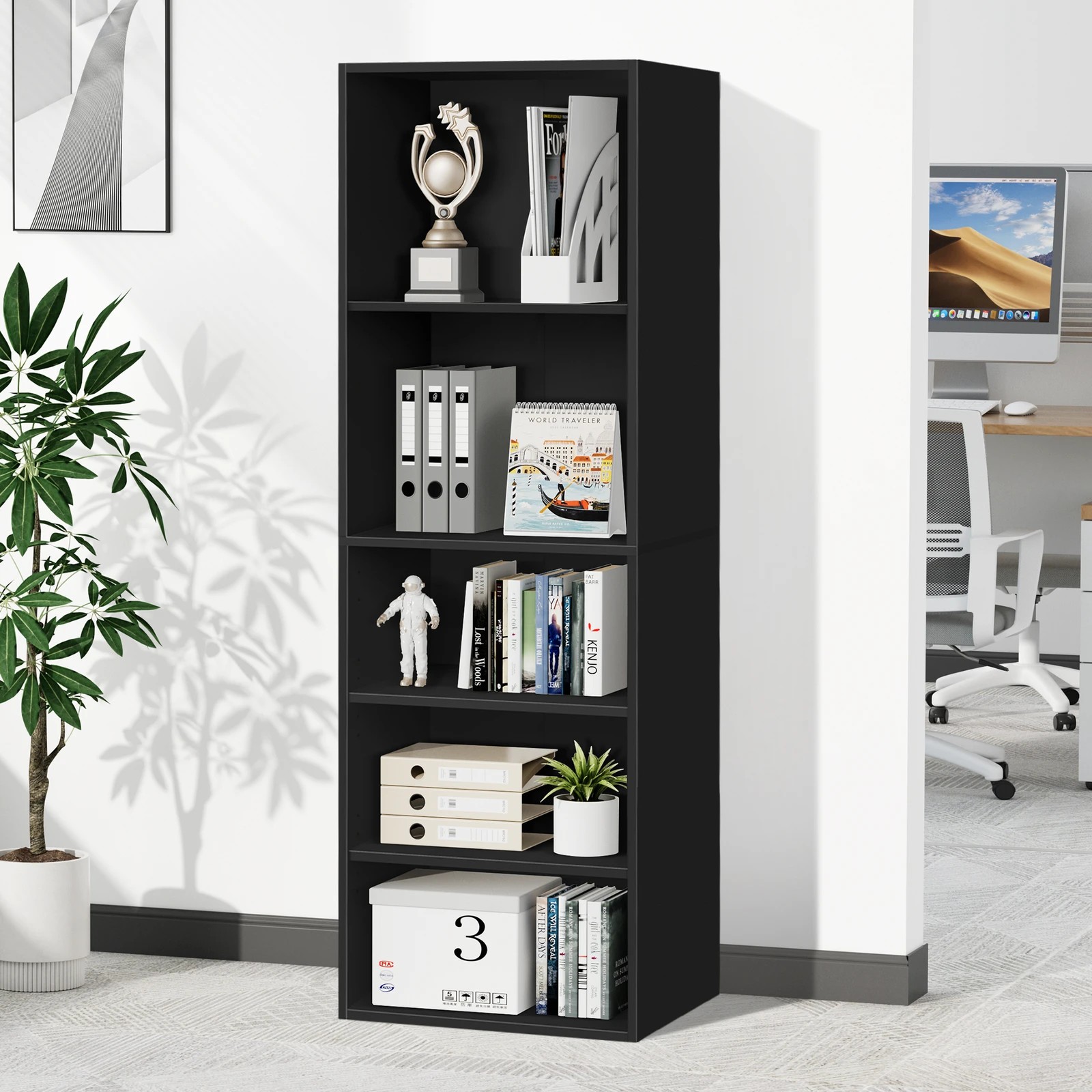 7 Alfordson Office Storage Cabinet 5 Shelves Bookcase Tallboy Bedroom - Black, 7 of 9