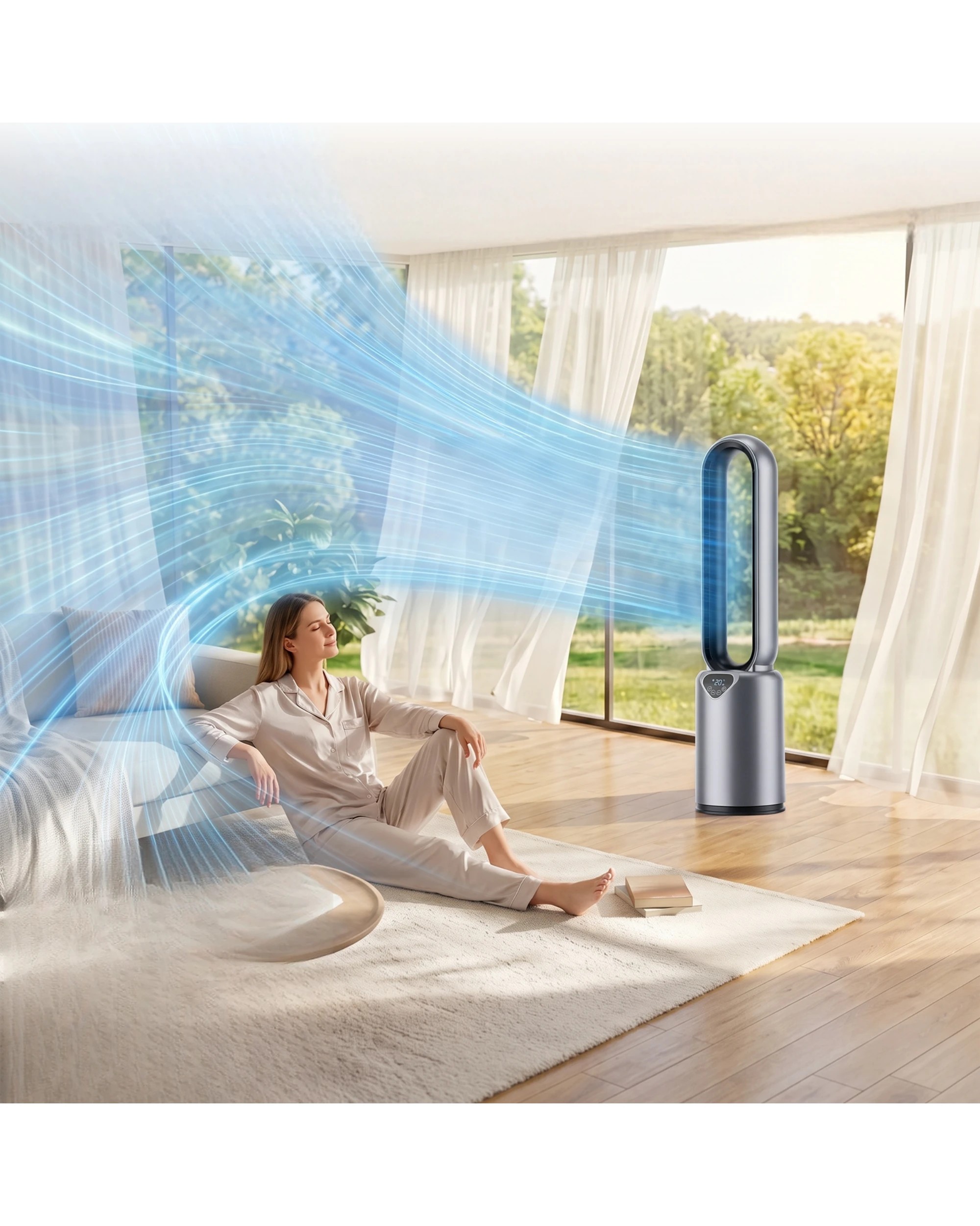 3 Advwin Bladeless Tower Fan with Air Purification Filter 24 Speeds 70° Oscillation 12H Timer Remote - Grey, 3 of 8