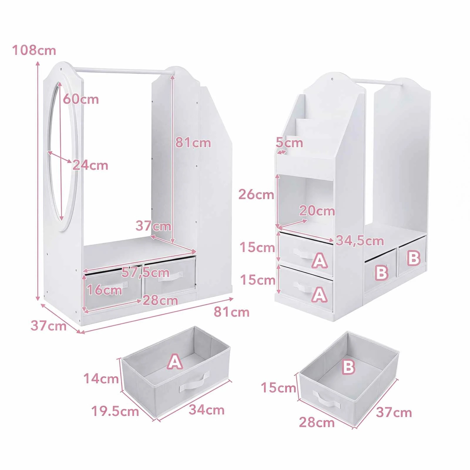 2 Costway Kids Wardrobe Clothes Rack Mirror Dress Up Storage Cabinet Armoire - White, 2 of 3
