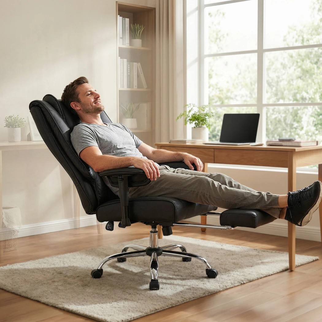 7 Levede High Back PU Leather Executive Desk Chair with Adjustable Armrests,Black, 7 of 8