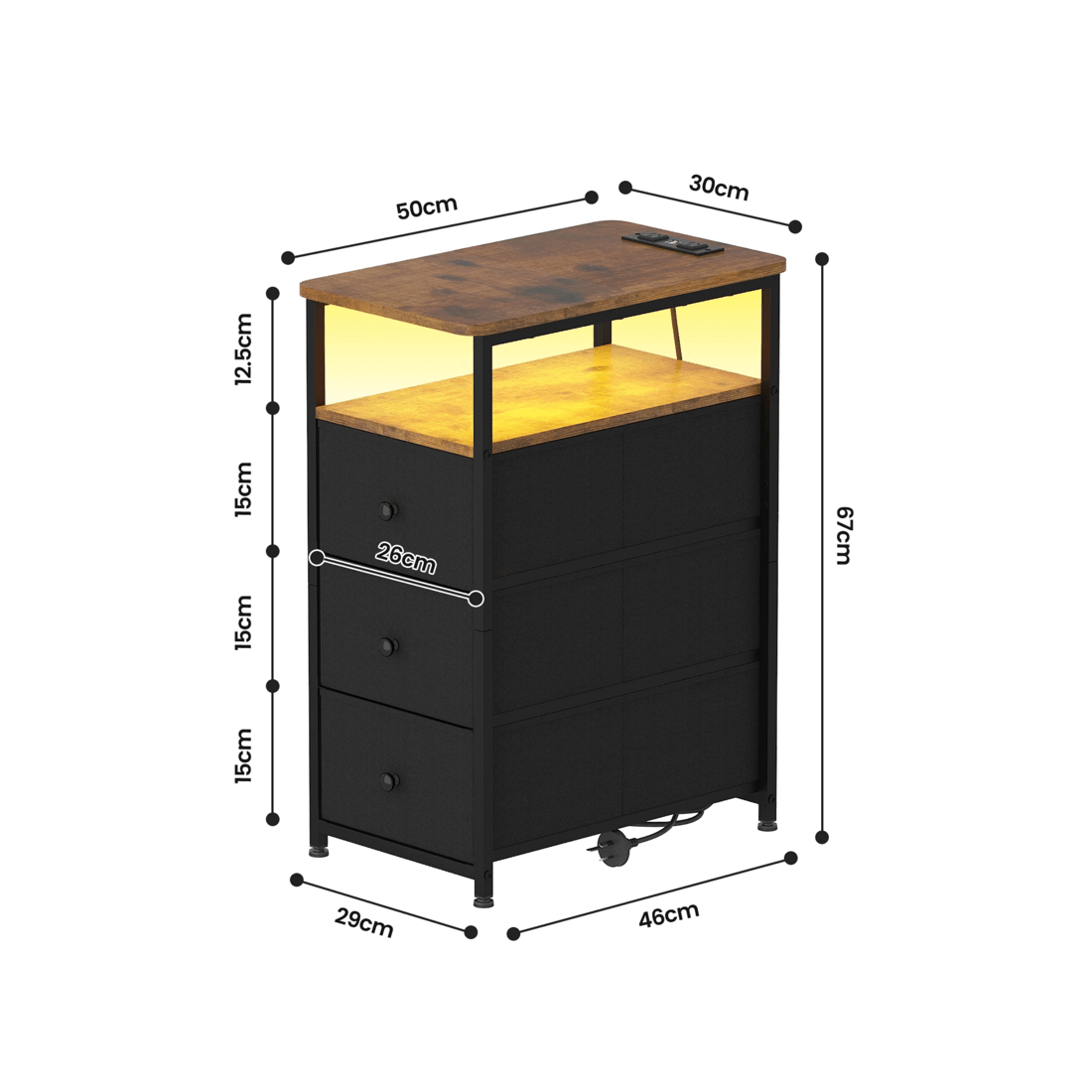 10 Advwin LED End Table Sofa Side Table with Charging Station and Drawers Narrow Bedside Table, 10 of 10