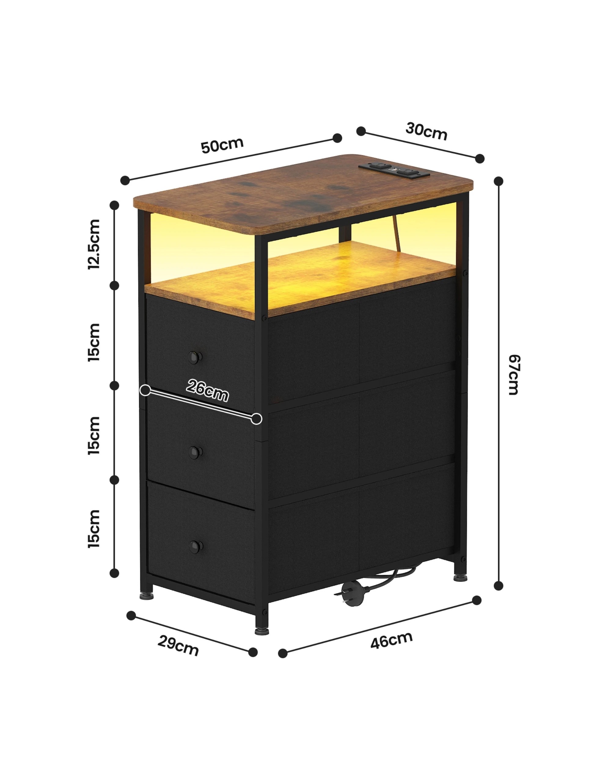 10 Advwin LED End Table Sofa Side Table with Charging Station and Drawers Narrow Bedside Table, 10 of 10