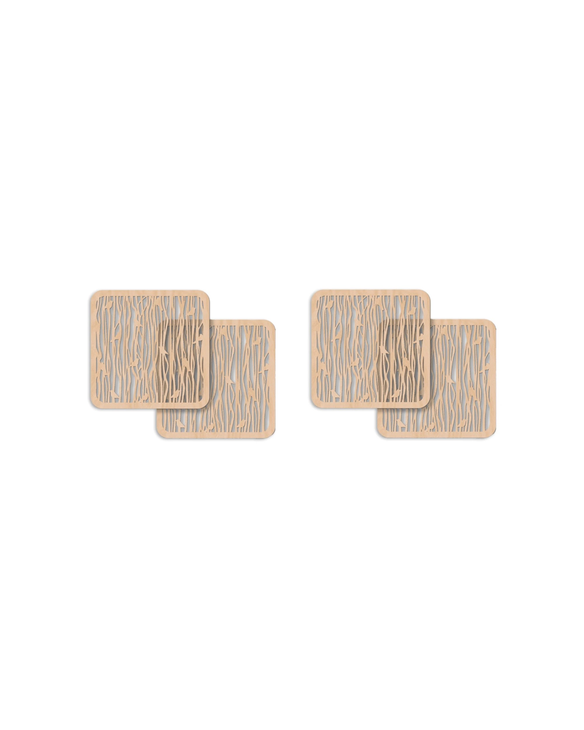 1 Nord Deco 4pc Wooden Coaster 10x10x0.3cm Kitchen Table Decor Set - Small Birds - Natural, 1 of 1