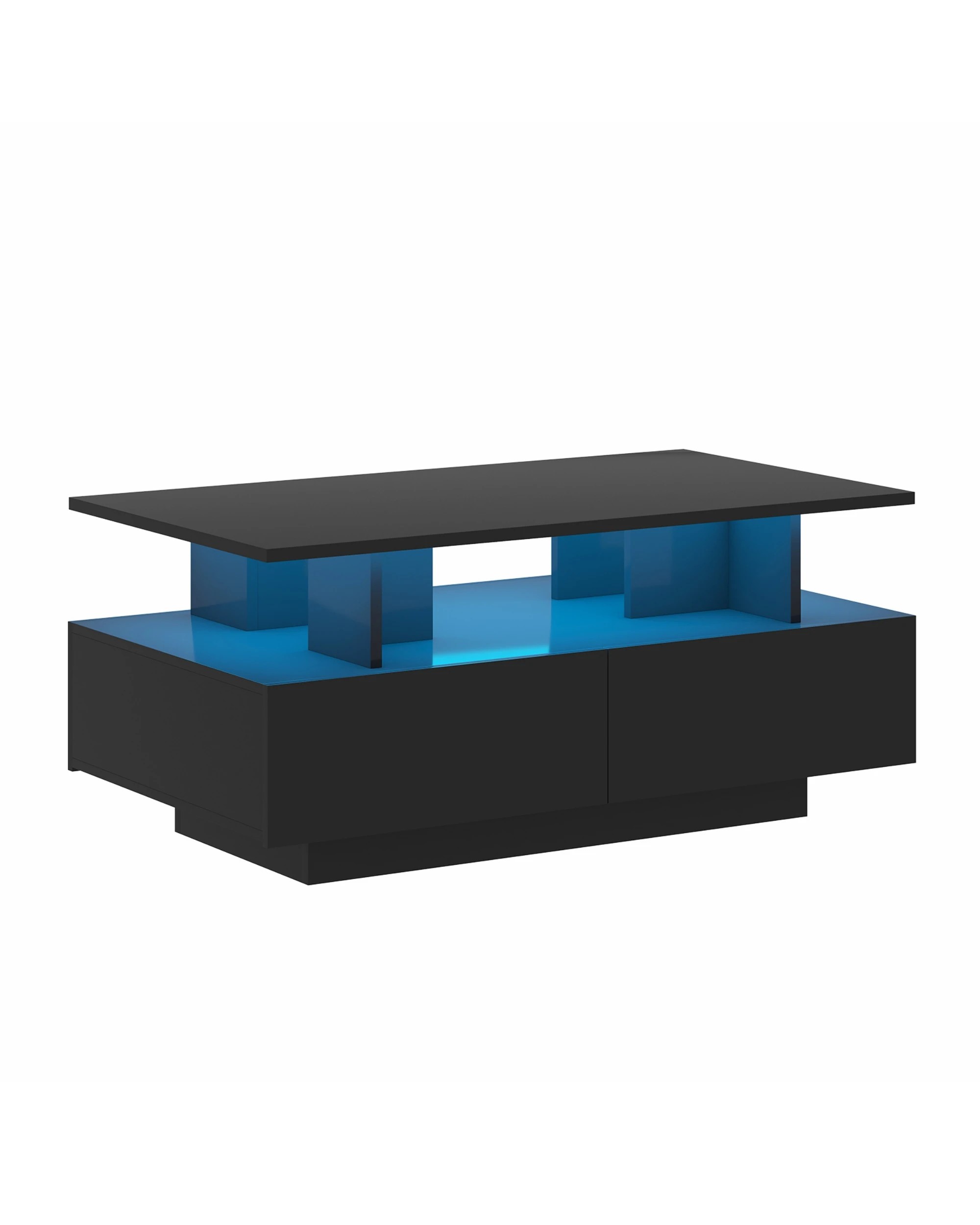 1 Advwin LED Coffee Table w/ 4 Storage Drawers High Gloss Central Table w/ Open Display Shelf, 1 of 9