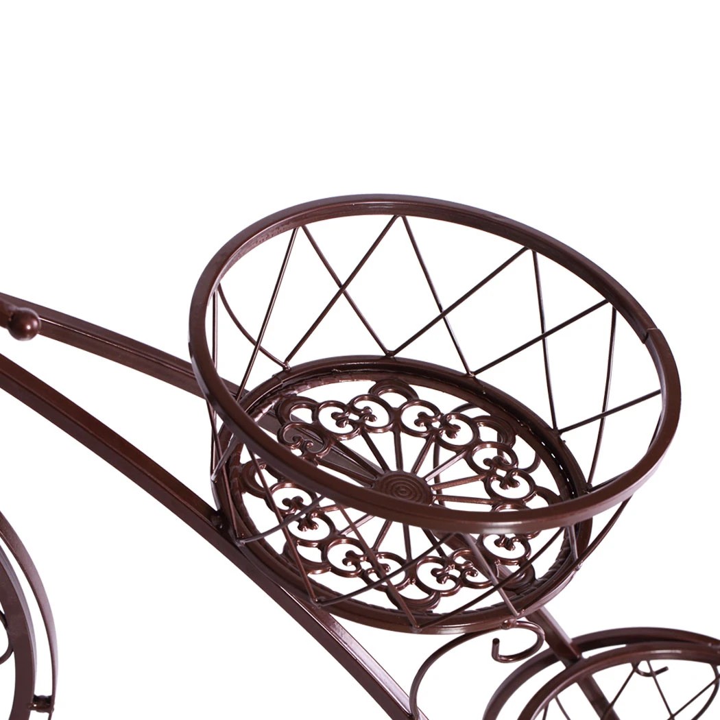 4 Levede 2 Pcs Bicycle Shape Metal Plant Stand with 3 Plant Pots Space - Bronze, 4 of 8