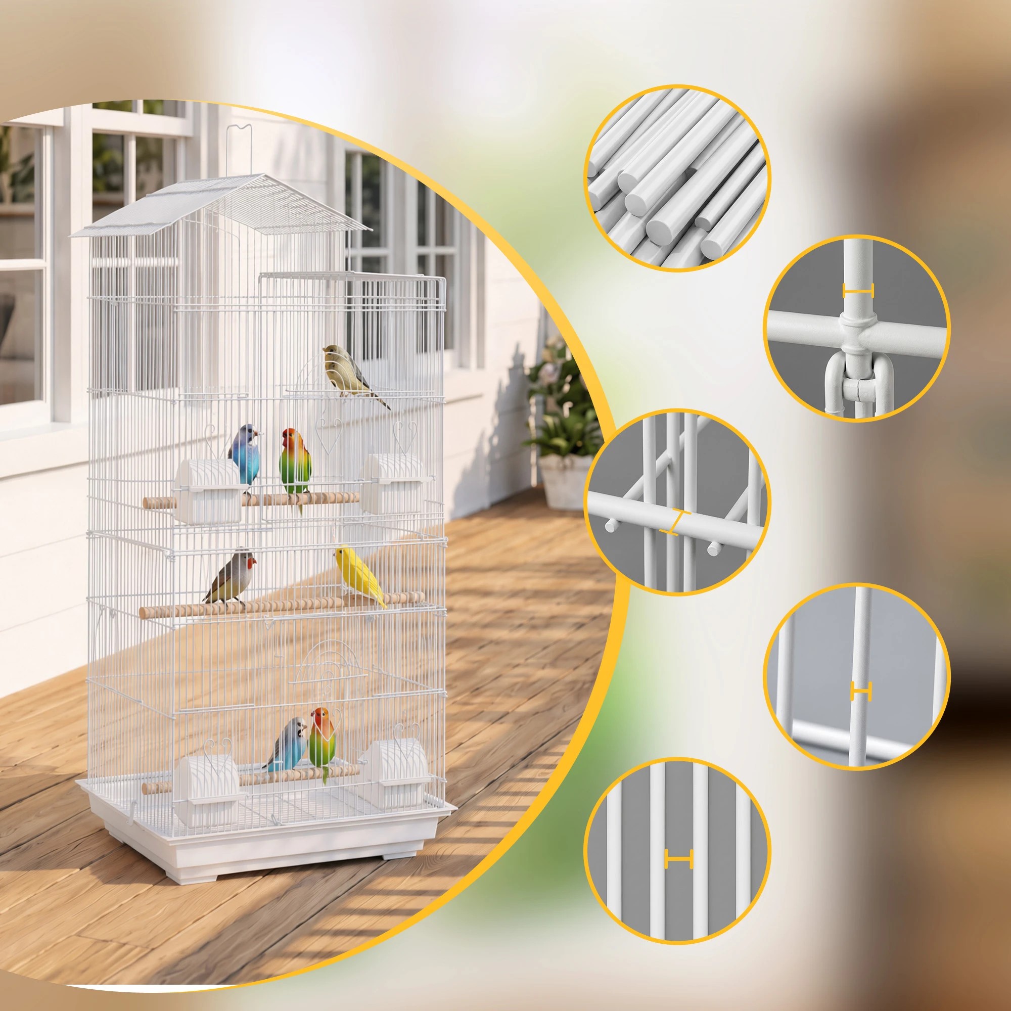 6 i.Pet 100cm Bird Cage Aviary Parrot Budgie - White, 6 of 8
