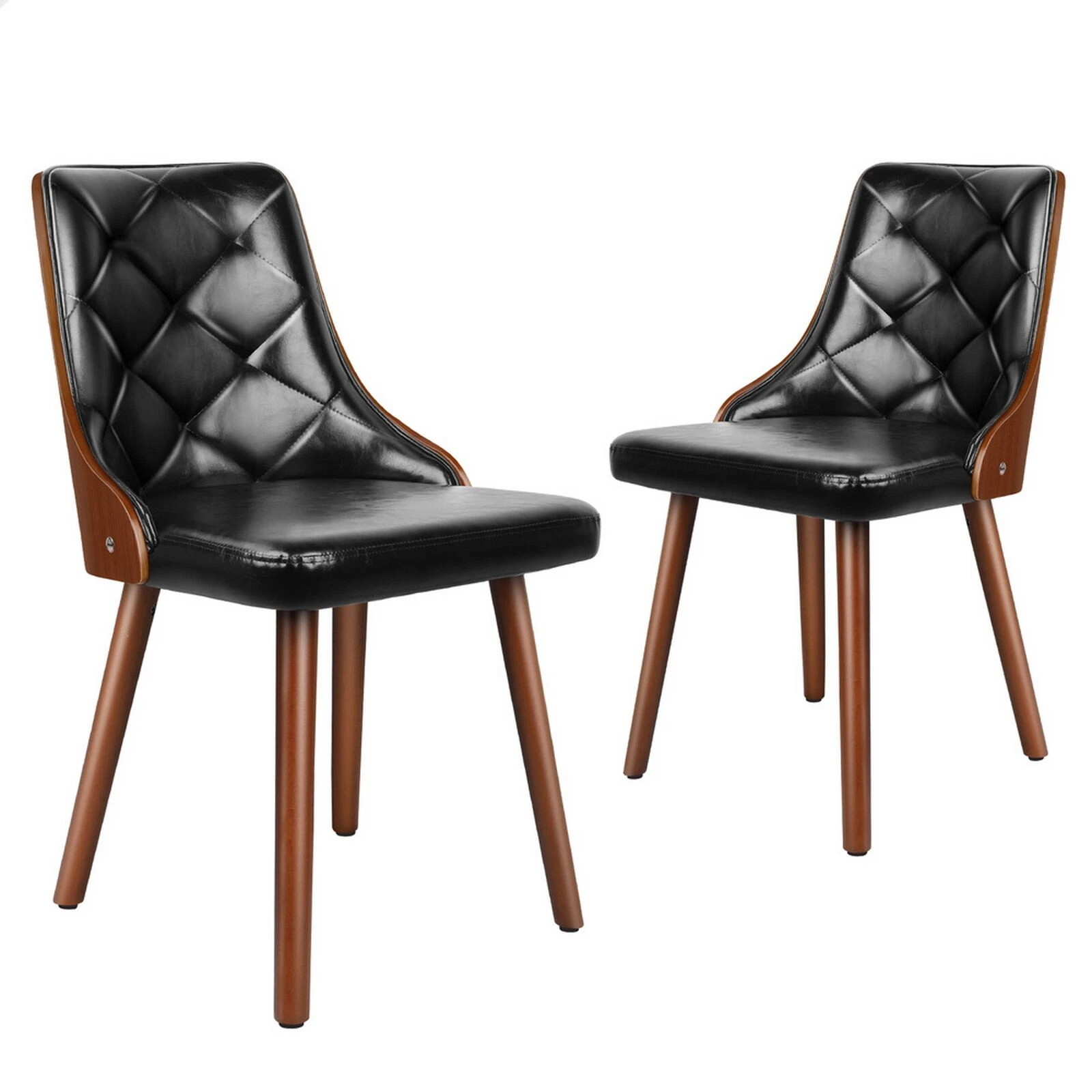 1 Alfordson 2x Dining Chairs Kitchen Lounge Padded Tufted Glossy PU Leather - Black, 1 of 10