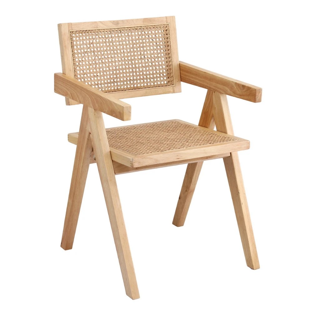 1 Artiss 1x Dining Chair Wooden Rattan Seat Rubber Wood - Natural, 1 of 6