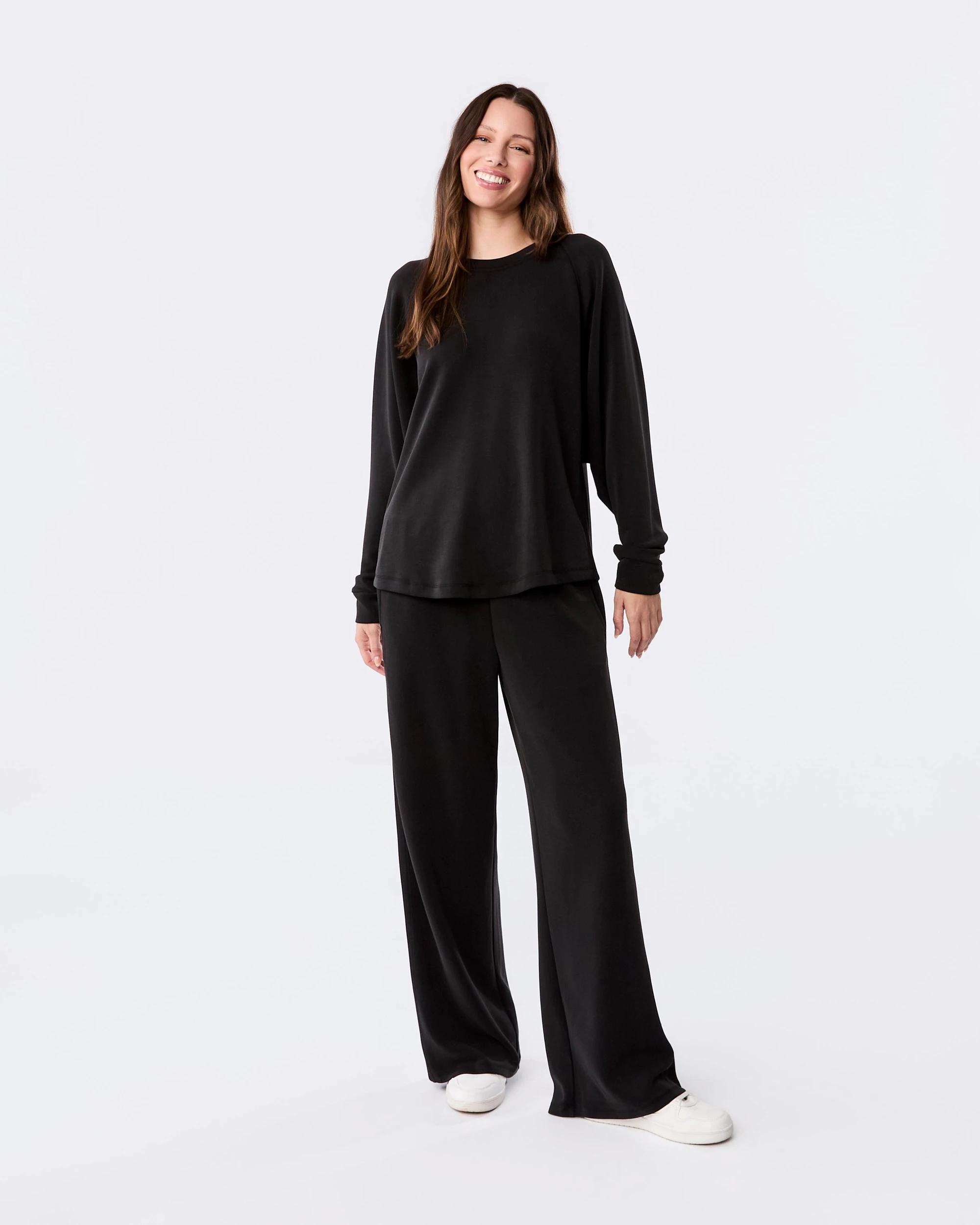 5 Active Womens Soft Modal Wide Leg Trackpants Black, 5 of 5