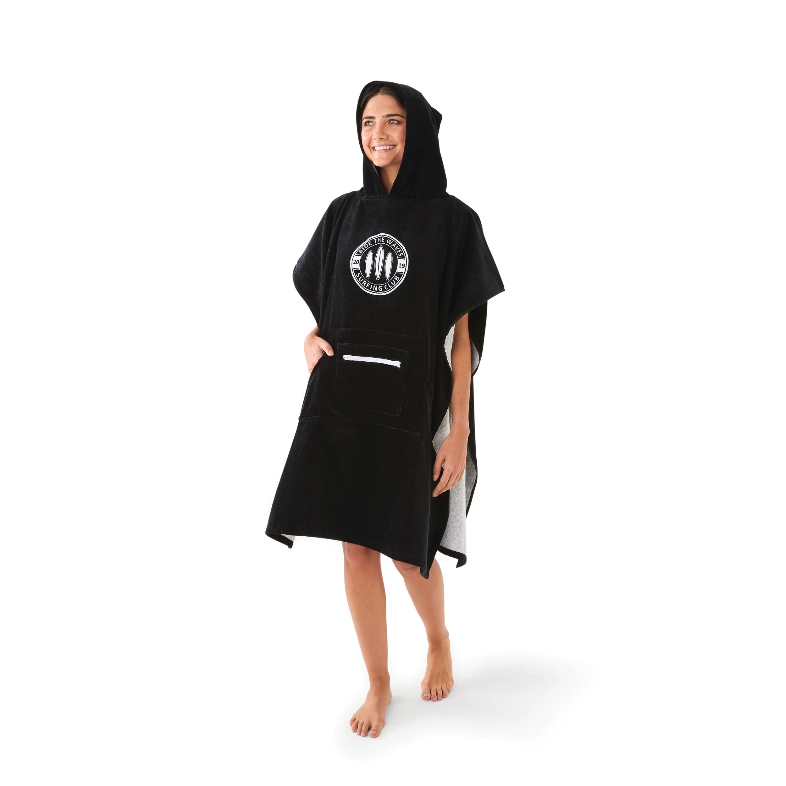 2 Adult Cotton Hooded Beach Towel - Black, 2 of 10