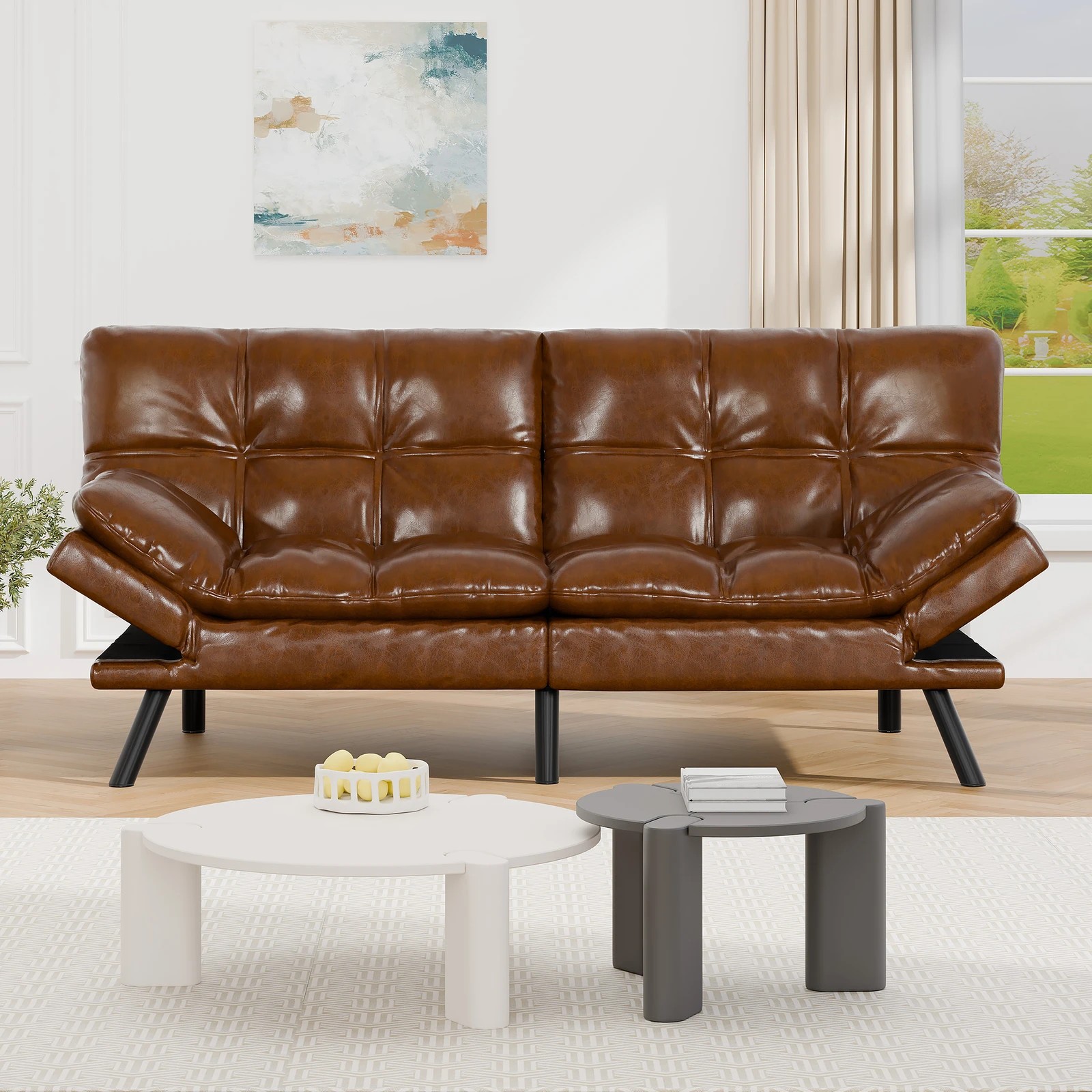 8 Alfordson Sofa Bed Couch 3 Seater Lounge Recliner Leather - Brown, 8 of 9