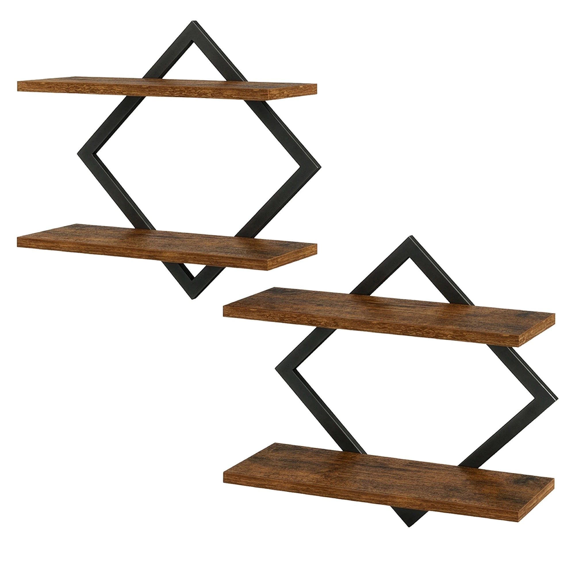 1 Levede Wall Shelf Floating 2 Tier Storage Decorative Bookshelf 2 Pcs Living Room, 1 of 8