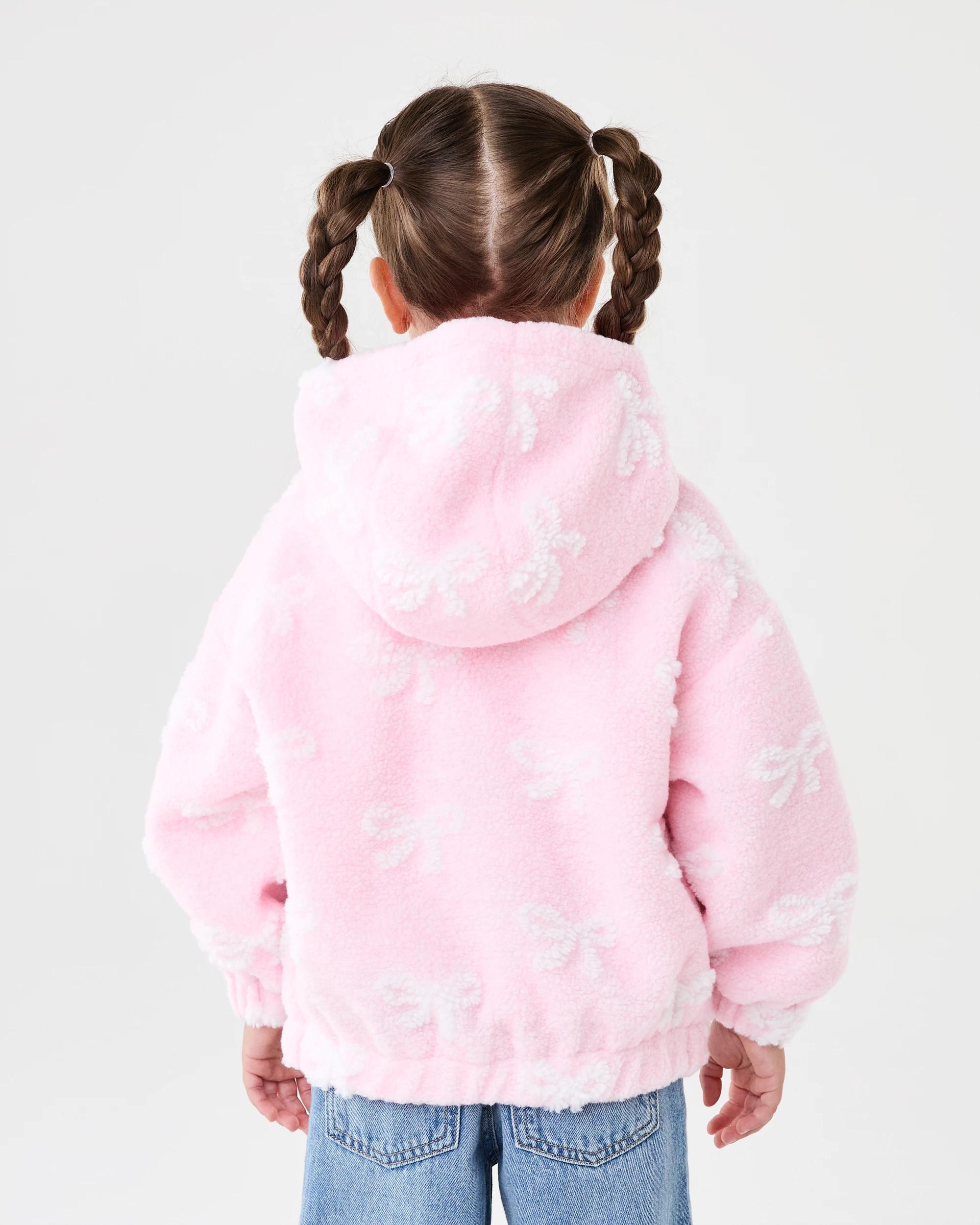 3 Sherpa Lined Zip Through Hoodie Pink Bow, 3 of 10