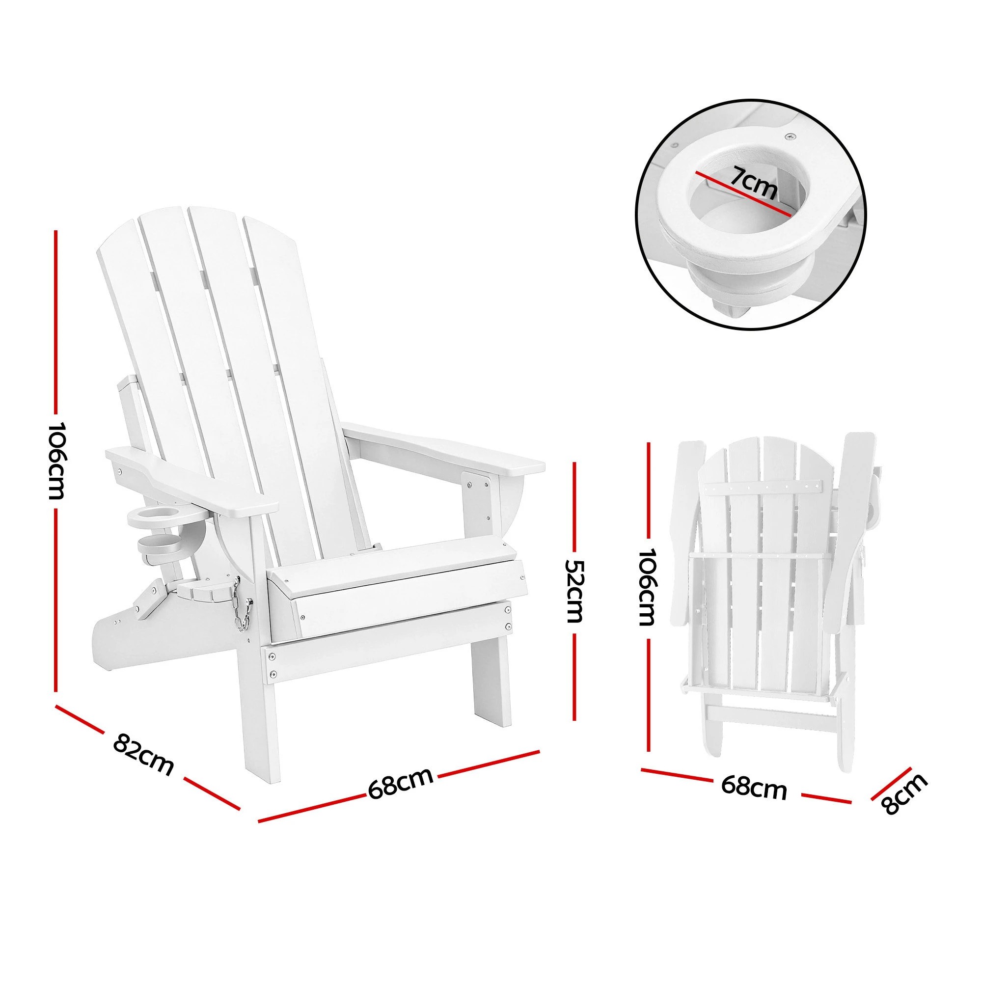 2 Gardeon Outdoor Chairs Folding Adirondack Beach Chair HDPE Sun Lounge Patio Furniture Garden - White, 2 of 9
