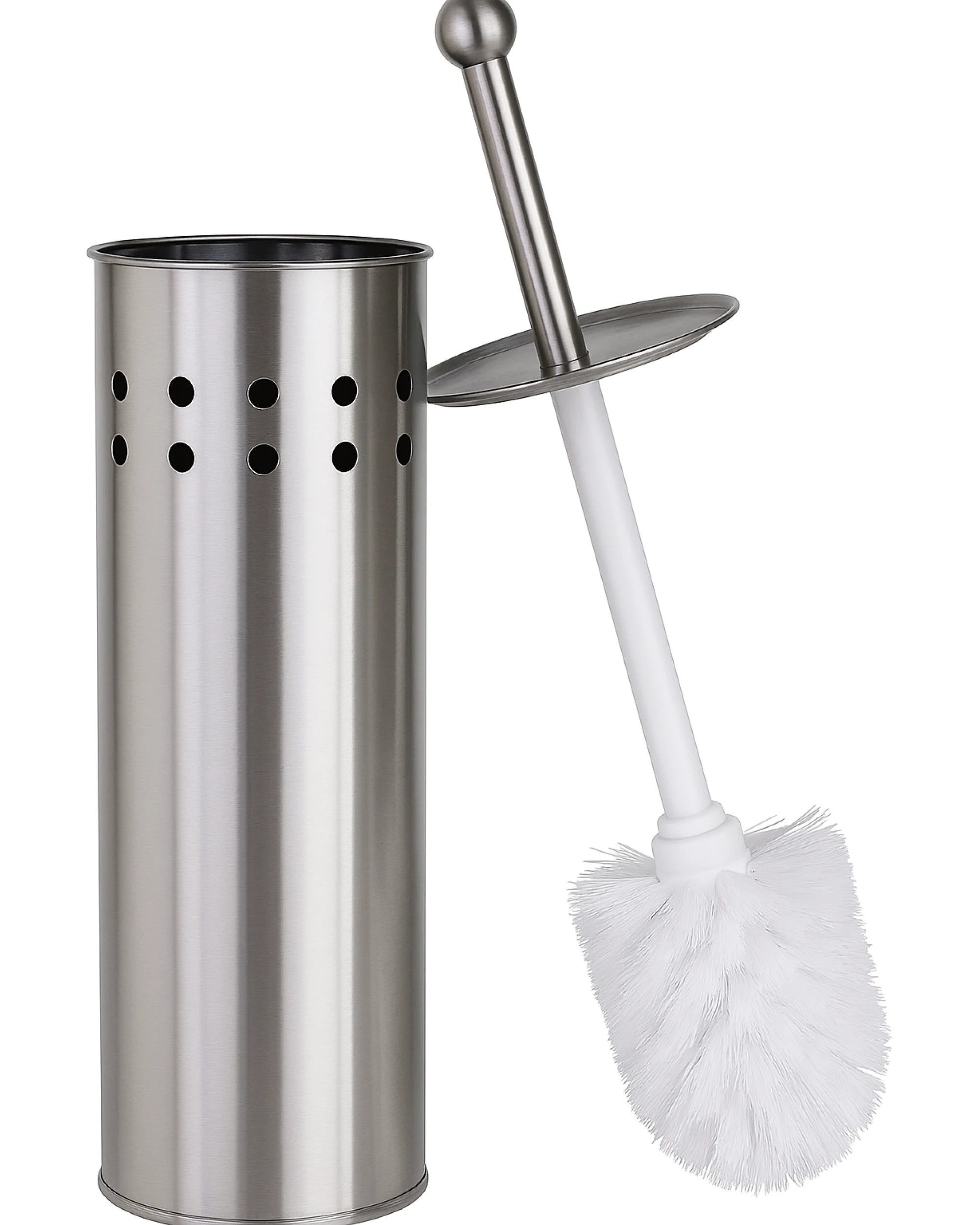 1 BR Home Toilet Brush Holder Metal Stainless Steel Bathroom Set Handle Round Cover Clean, 1 of 8