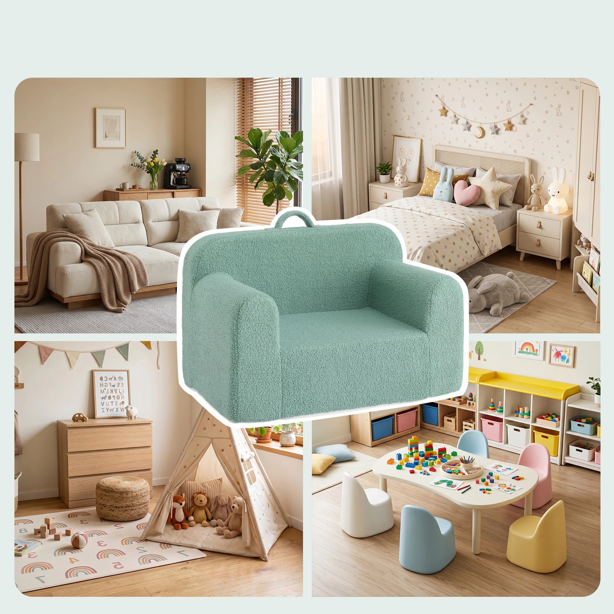 8 Artiss Kids Sofa Toddler Foam Couch with Carry Handle Mint - Green, 8 of 9