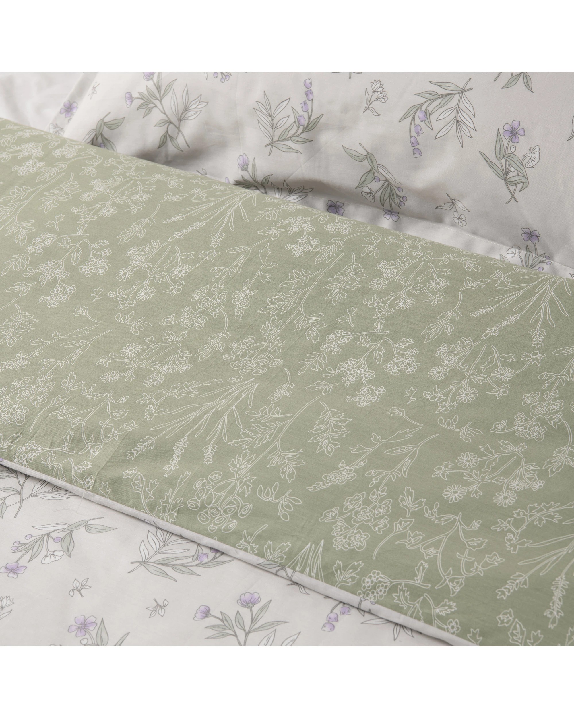 6 Dreamaker Adelle 100% Cotton Reversible Quilt Cover Set - Queen Bed - Floral Sage, 6 of 7