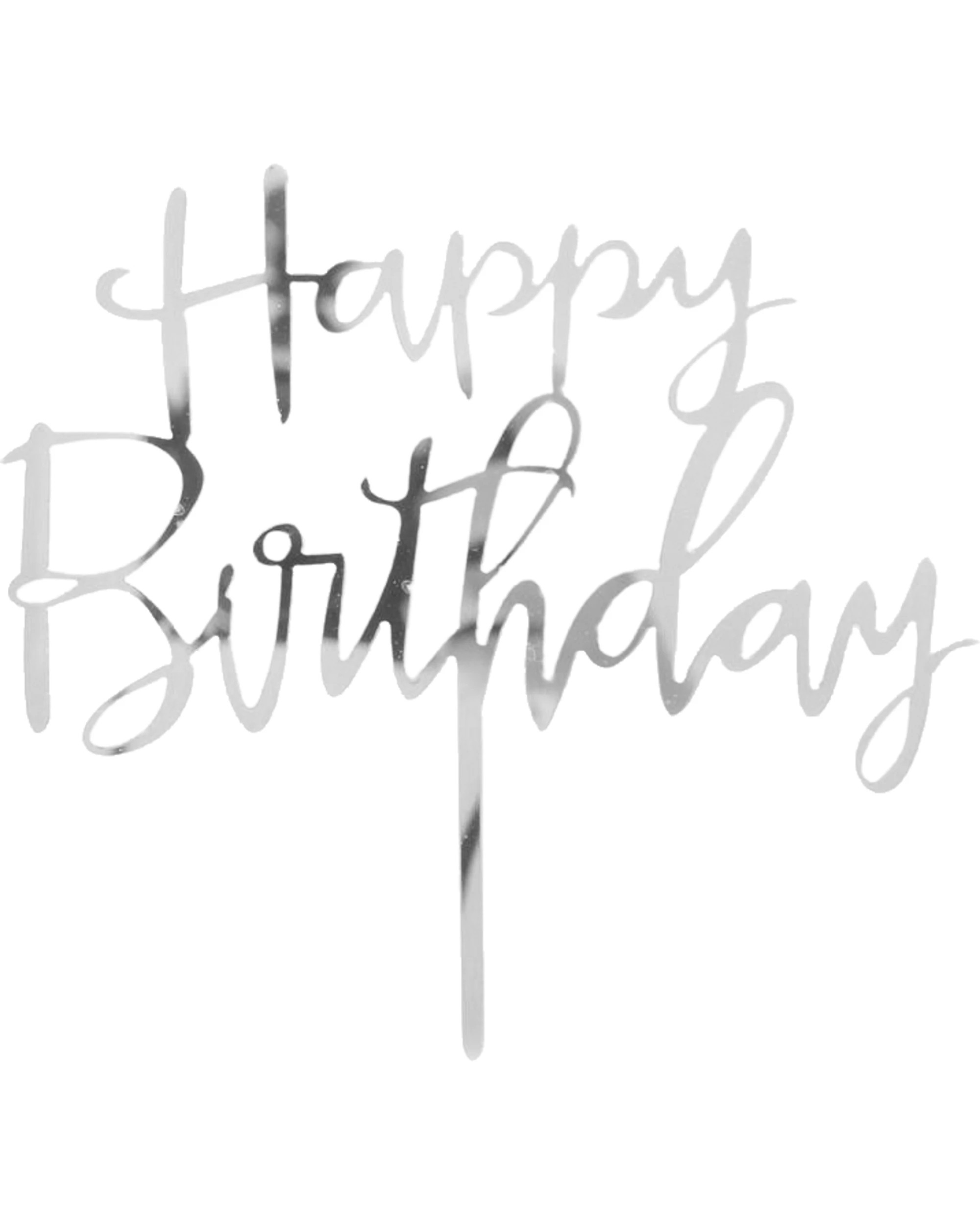 1 JD Party Happy Birthday Mirror Cake Topper - Silver, 1 of 2