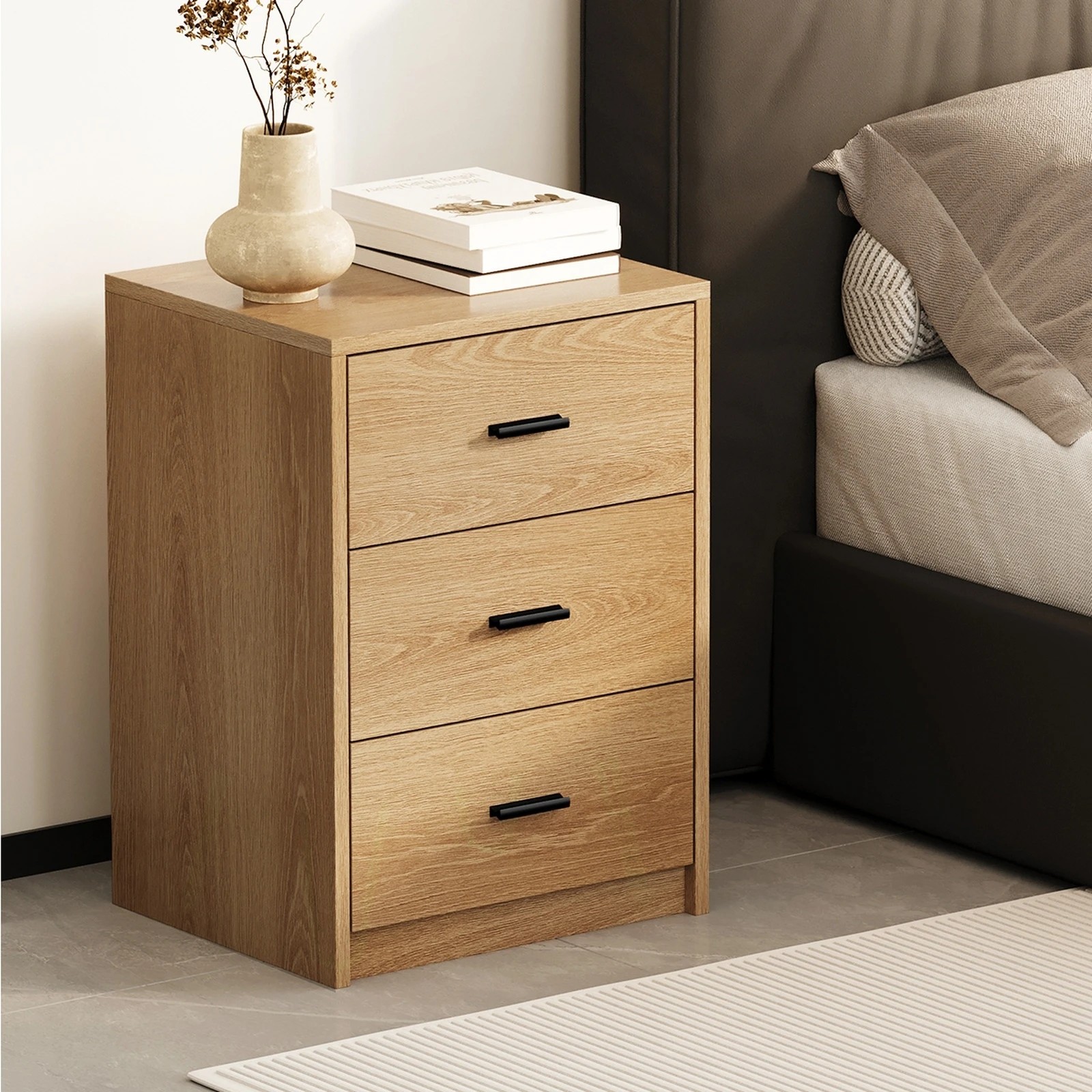 4 Oikiture 2x Bedside Table 3 Drawers Nightstand Bedroom Storage Side End - Natural, 4 of 9