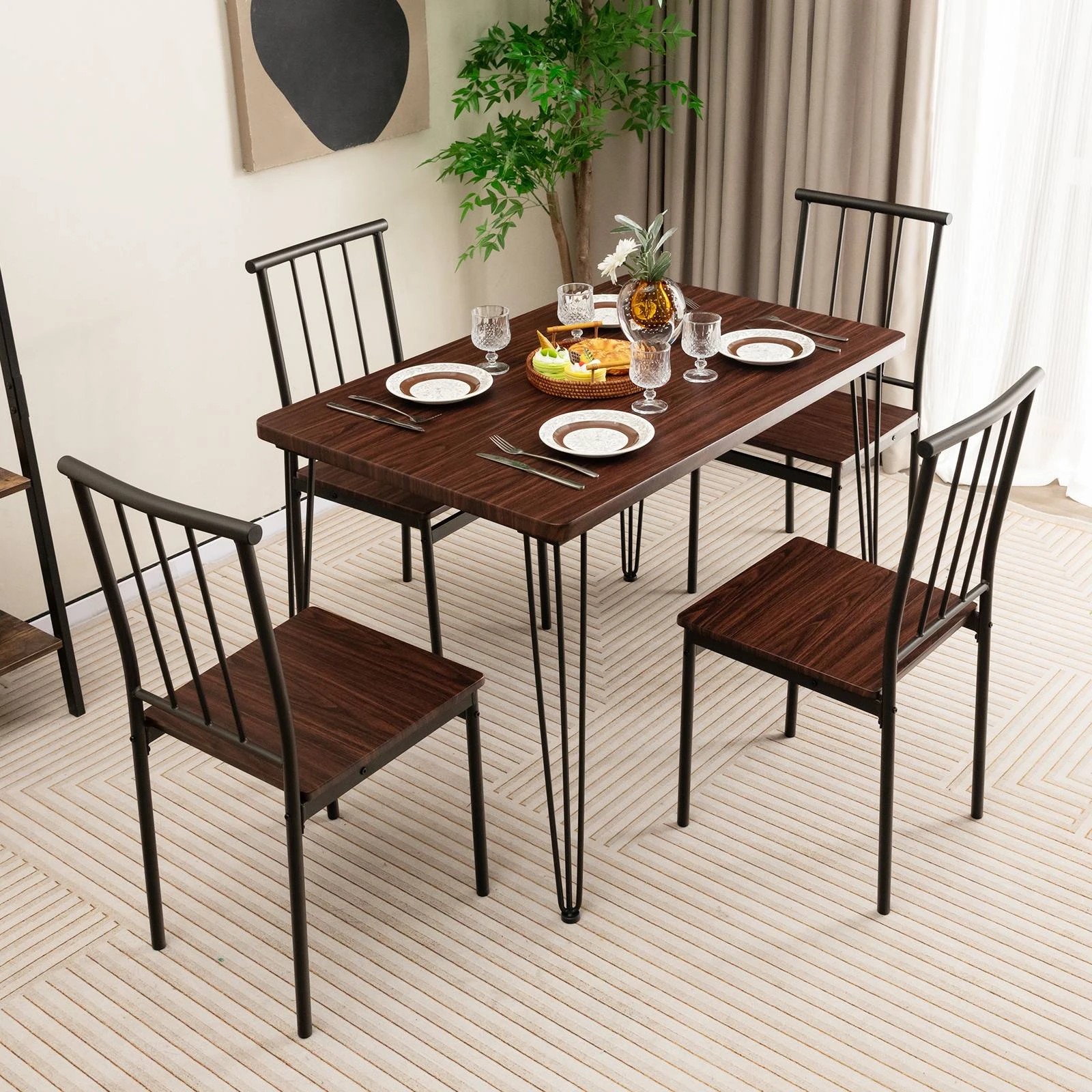 2 Costway 5PCS Dining Table Set Dining Room Table & 4 Chairs w/Metal Frame Kitchen Table Set, 2 of 4