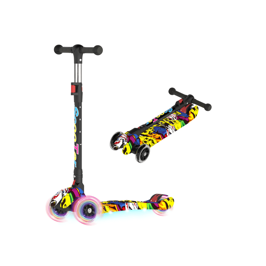 1 Advwin Foldable Kids Scooter w/ Music Light Up 3 Wheels Graffiti, 1 of 10
