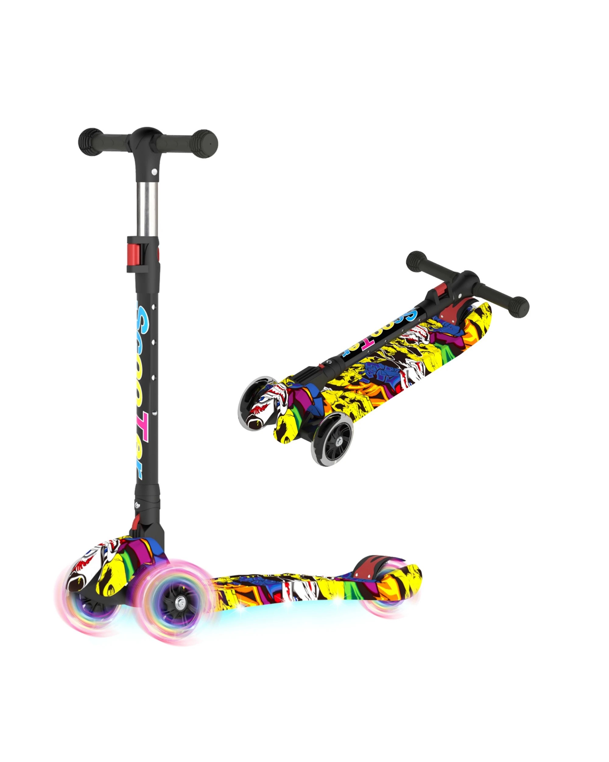 1 Advwin Foldable Kids Scooter w/ Music Light Up 3 Wheels Graffiti, 1 of 10