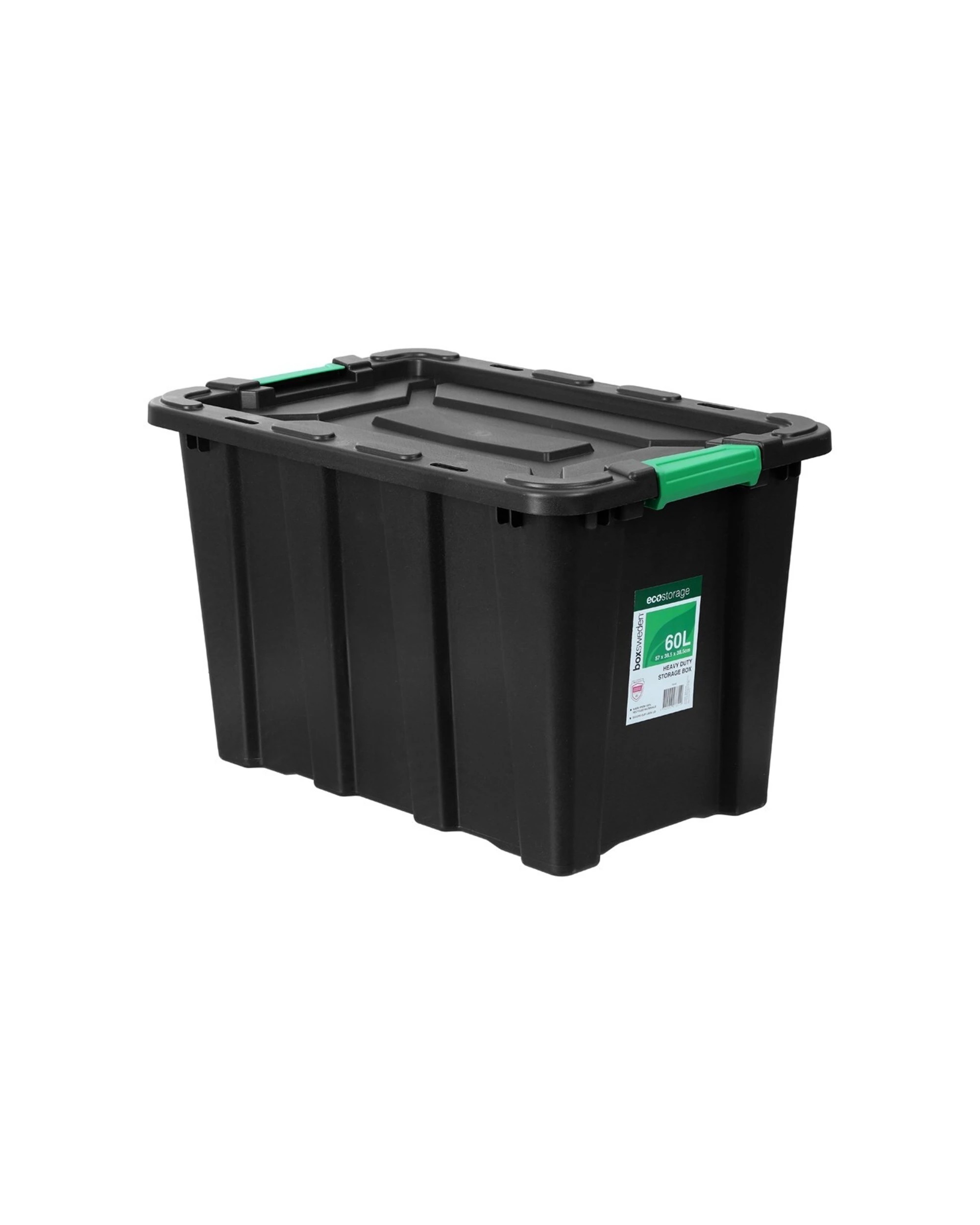 1 BOXSWEDEN 60 Litre Eco Recycled Storage Tub Heavy Duty Stackable Clip Locks
 - black, 1 of 3