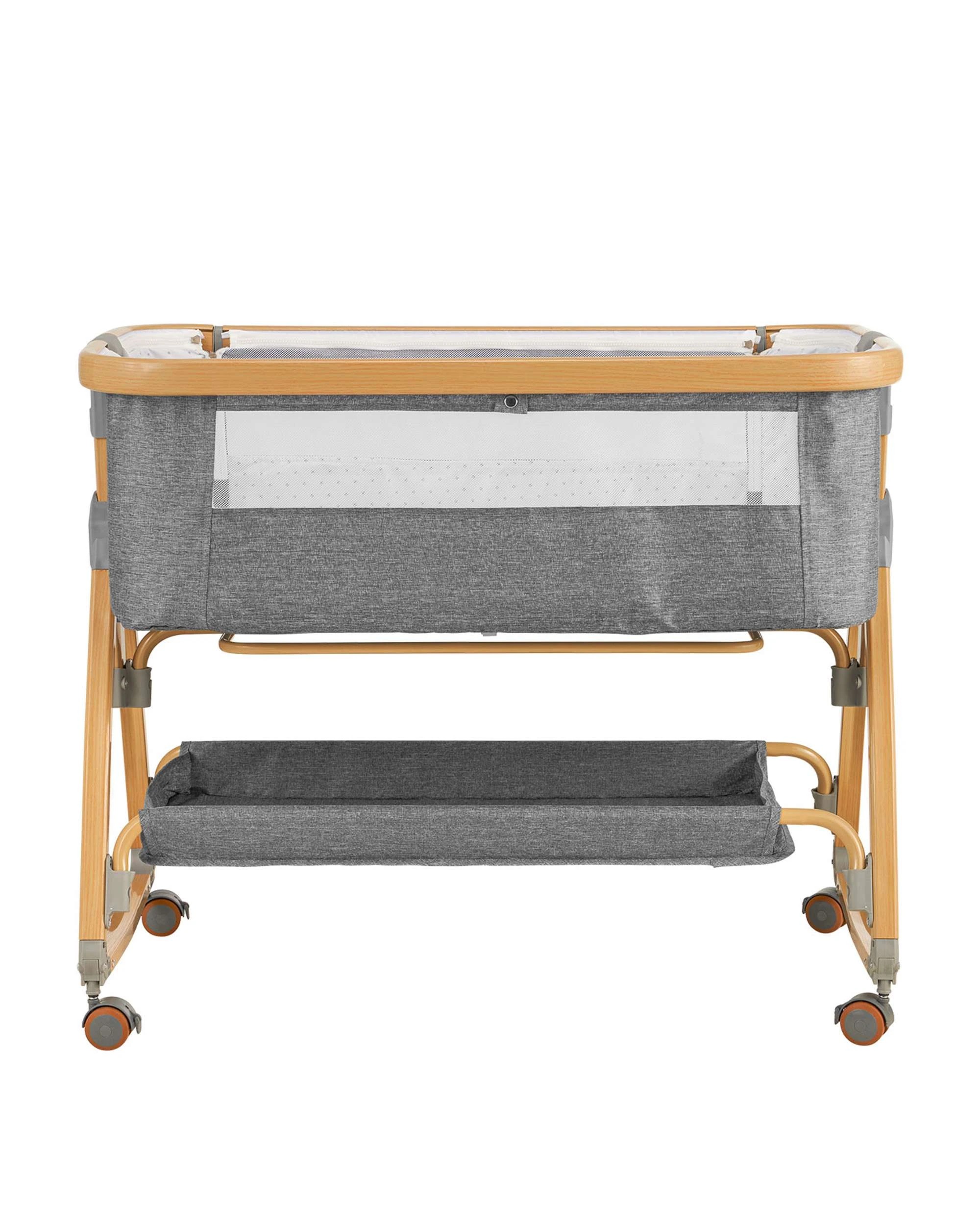 2 PlayPals 3-in-1 Baby Cot Crib Bed Bassinet Bedside Sleeper Portable Grey - Grey, 2 of 8