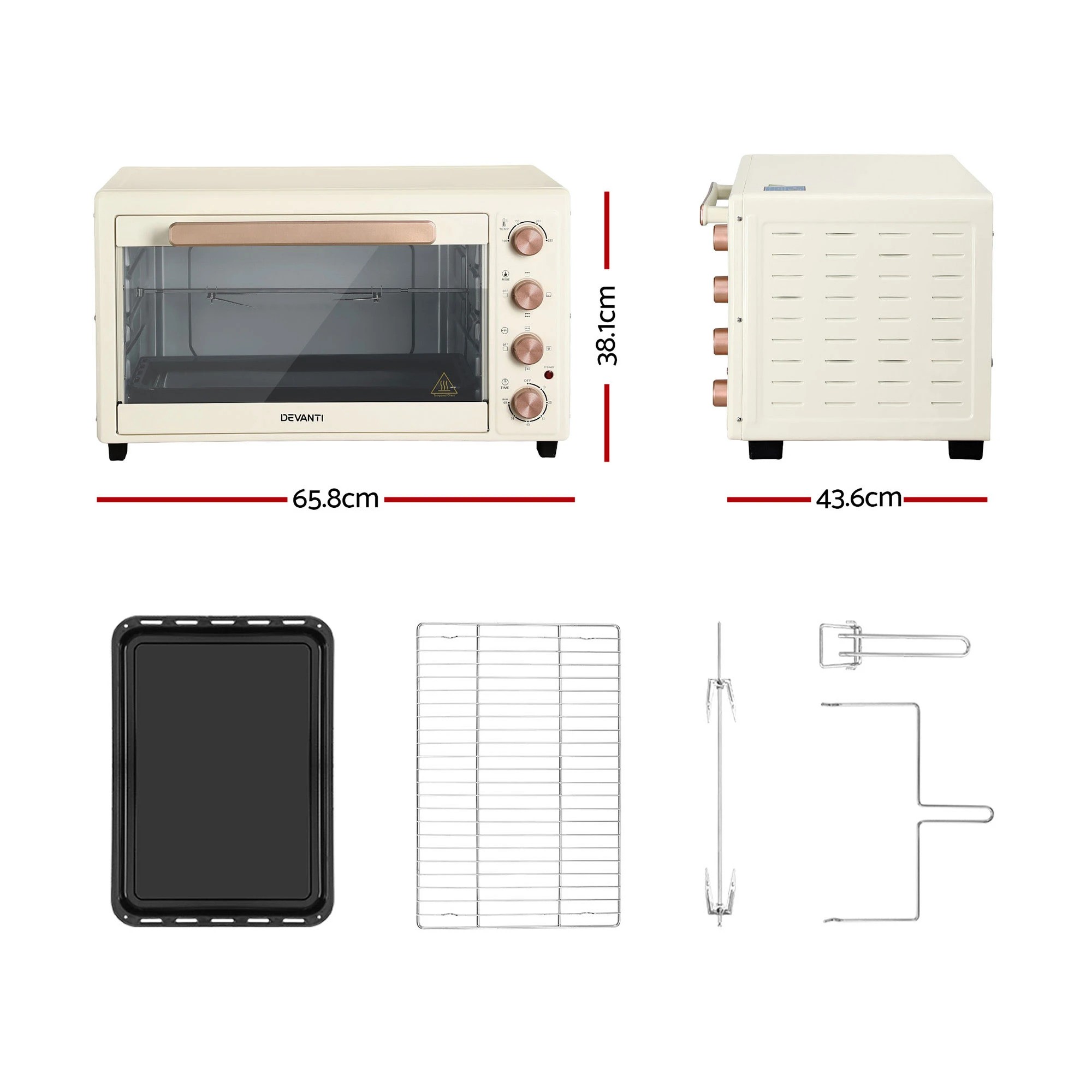 2 Devanti 60L Convection Oven Electric Fryer Ovens 2000W - White, 2 of 7