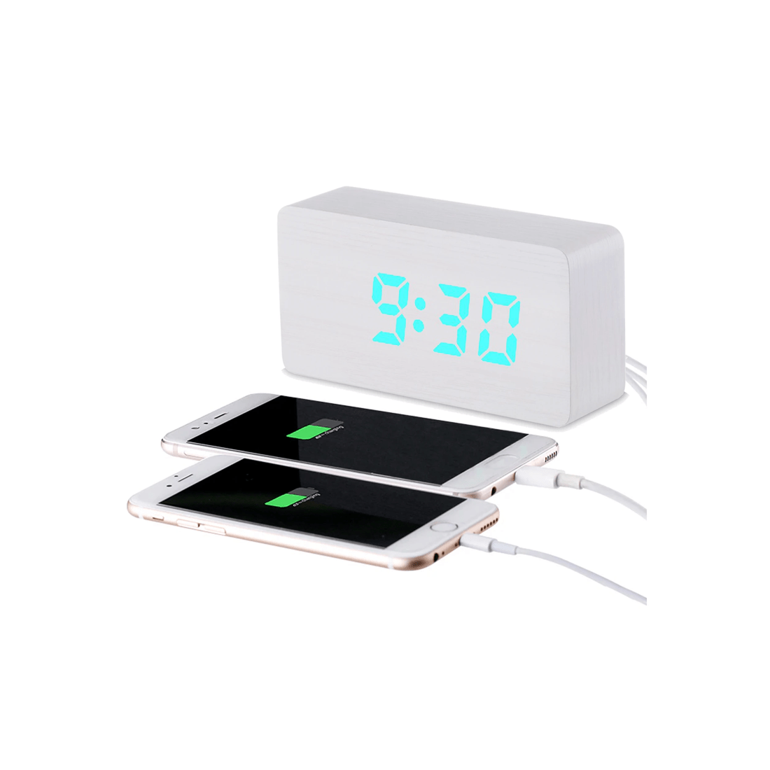 2 TODO LED Digital Alarm Clock 3 Alarm 115 Colour Display USB Power Woodgrain - White, 2 of 6
